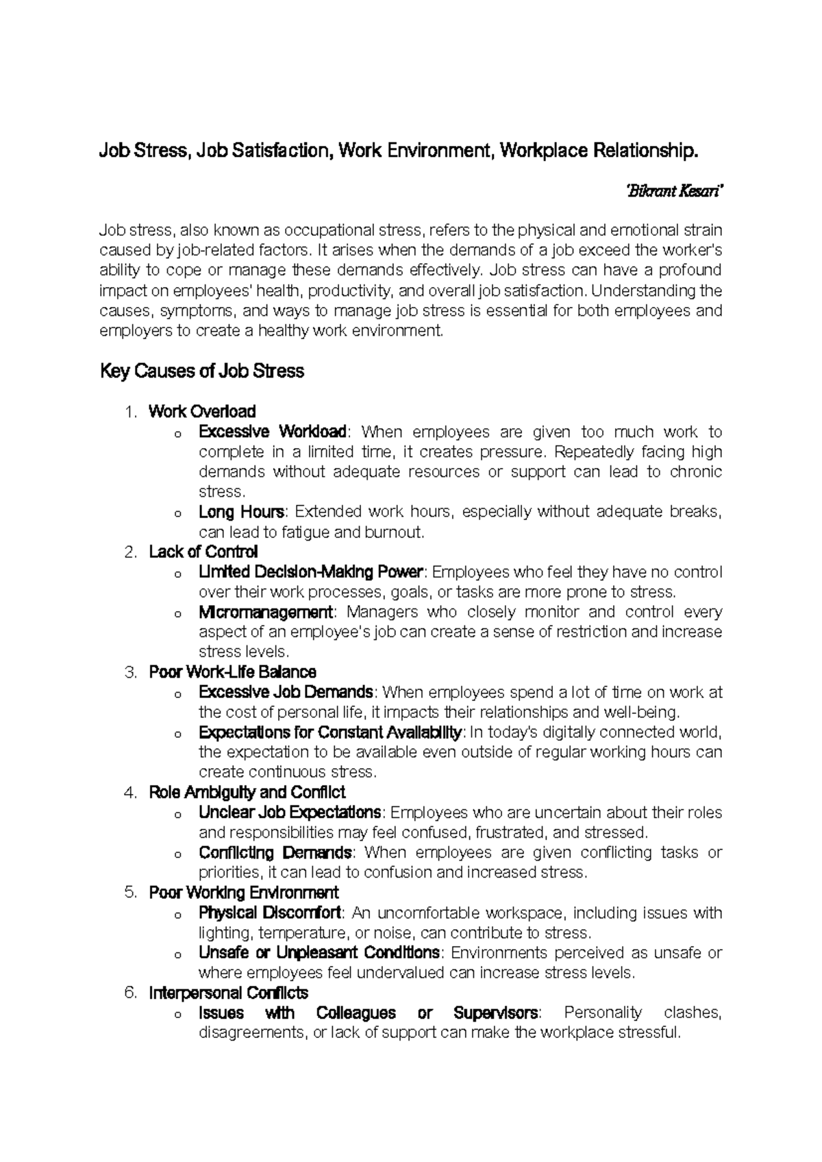 Job Stress and Satisfaction: Understanding Workplace Dynamics and ...