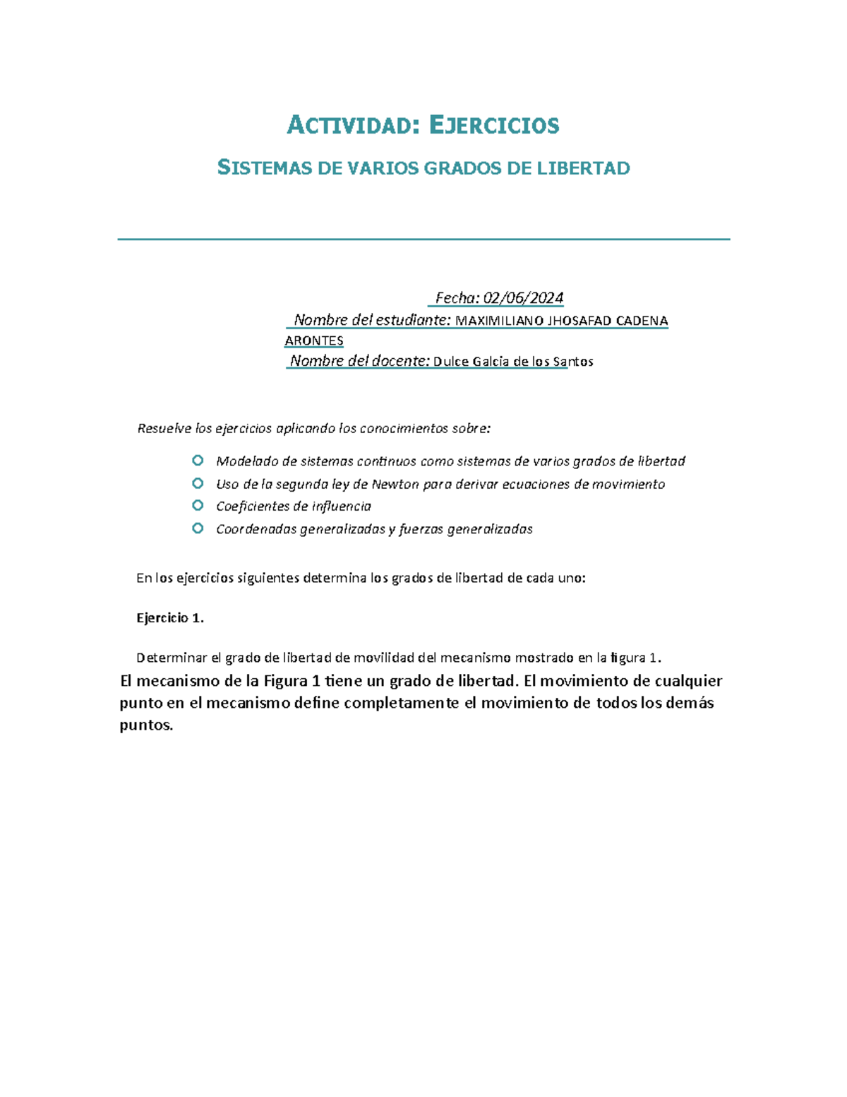 A10 MJCA Ejercicios sobre Sistemas de Varios Grados de Libertad - Studocu