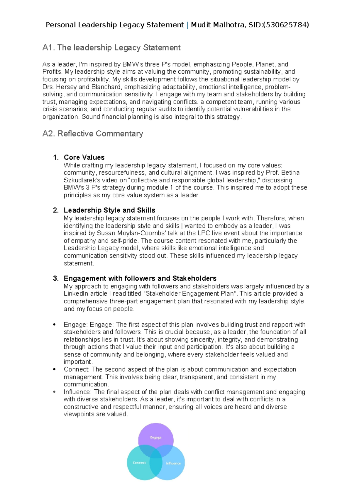 Personal Leadership Legacy Statement: Insights and Reflections - Studocu
