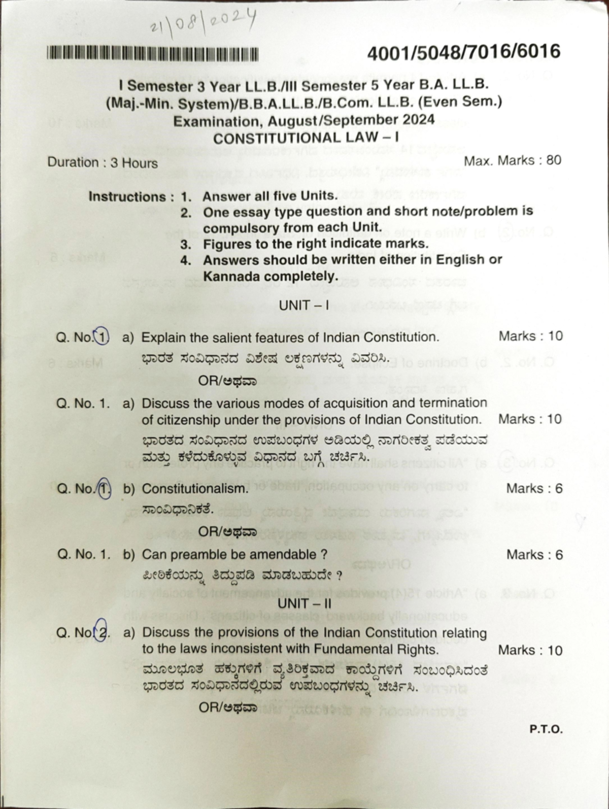 Q2024Sept Sem 1 - Final Exam Coverage for Constitutional Law 1 (4001/ ...