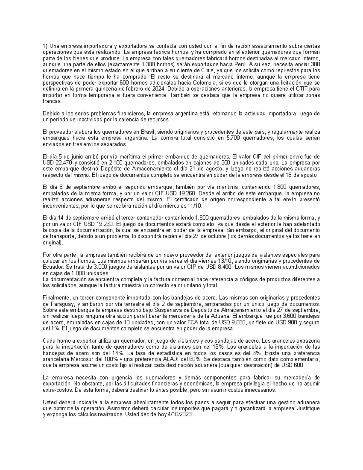 Modelo de parcial 2023 taller prácticas operativas comex - 1 ) Una ...