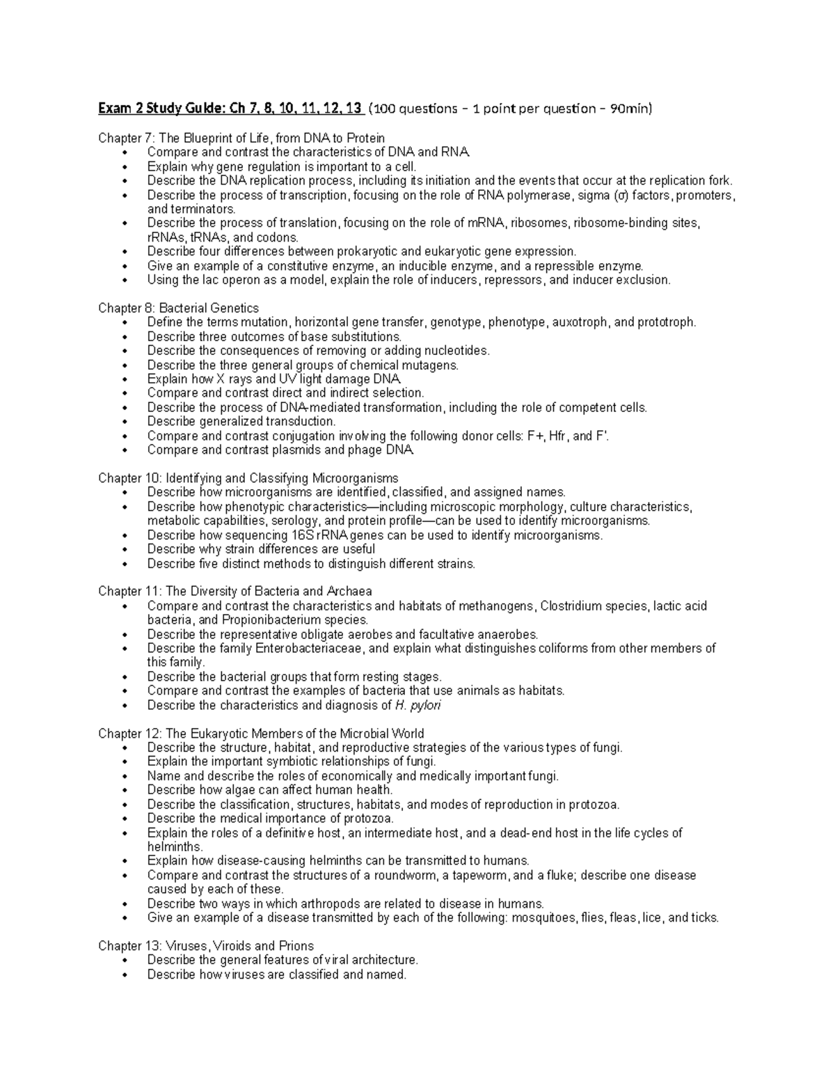 Exam 2 Study Guide - Chapters 7-13 (100 Questions, 90 Min) - Studocu