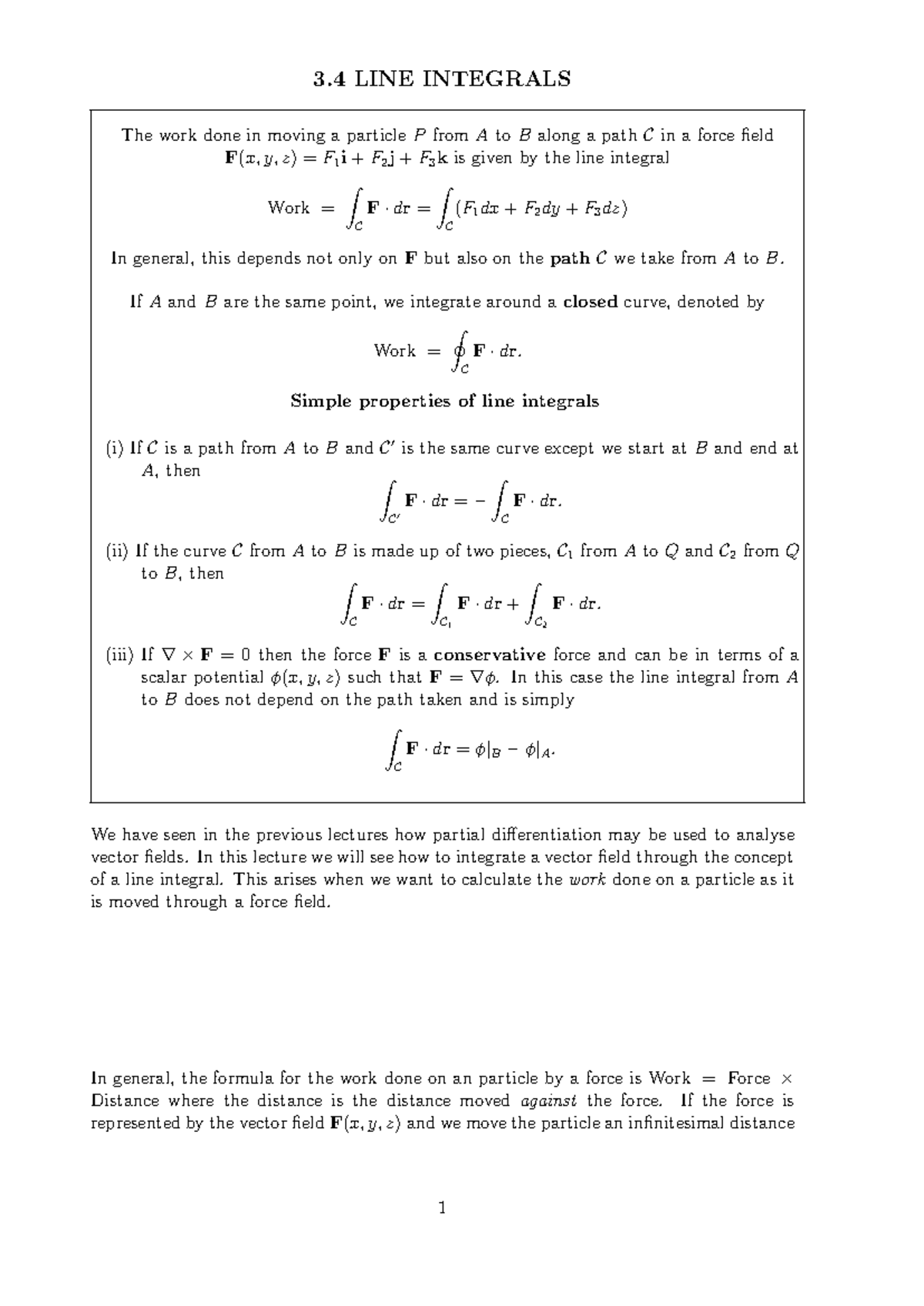 3 4 Line Integrals - Notes - 3 LINE INTEGRALS The work done in moving a ...