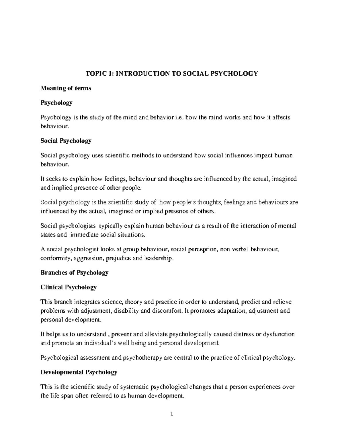 Social Psychology (PSY101) - Comprehensive Study Notes and Key Concepts ...