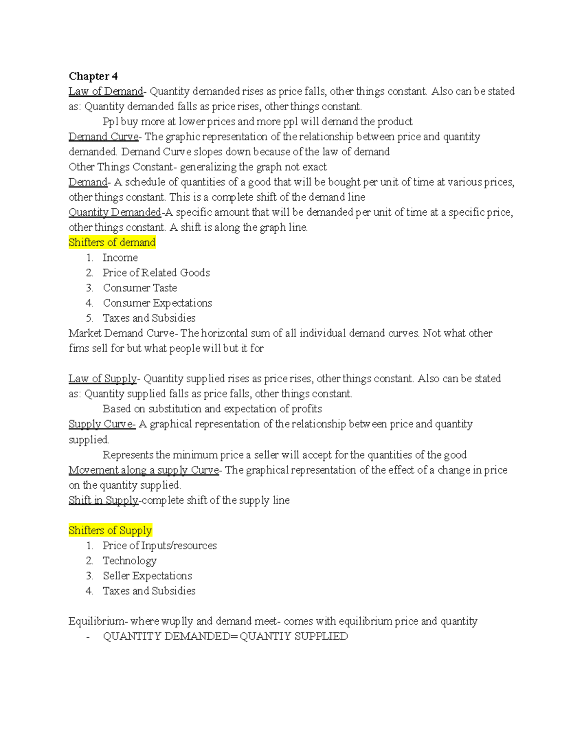 Econ 101 Lecture Notes: Law of Demand & Supply Concepts - Studocu