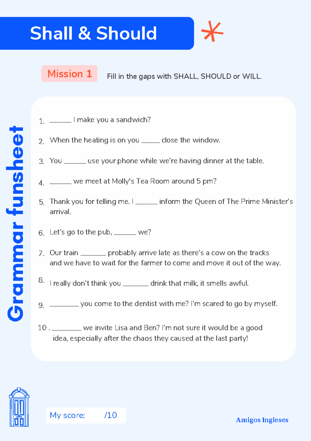 Shall & Should - Grammar FunSheet for Amigos Ingleses - Studocu
