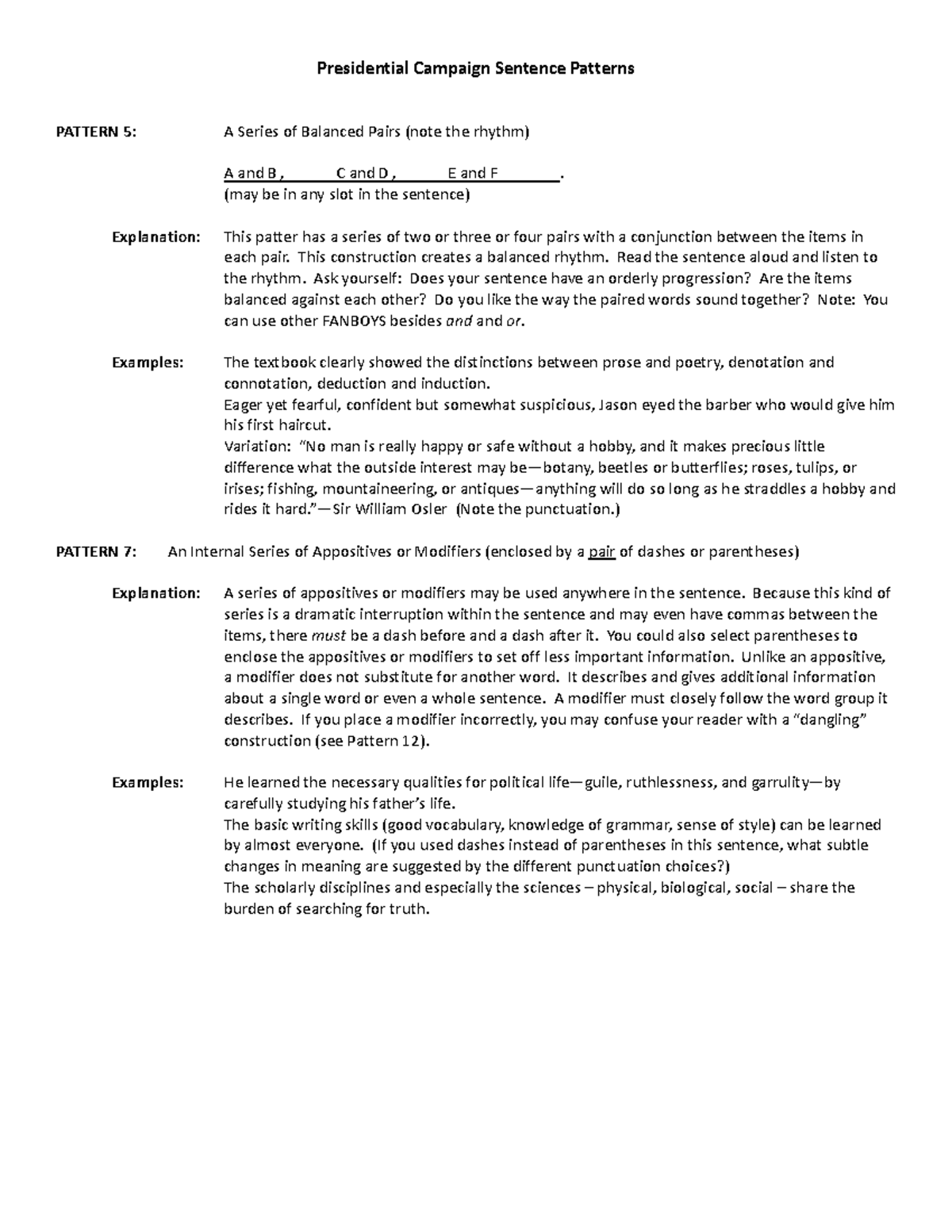 Sentence Patterns for Presidential Campaigns: A Study Guide - Studocu