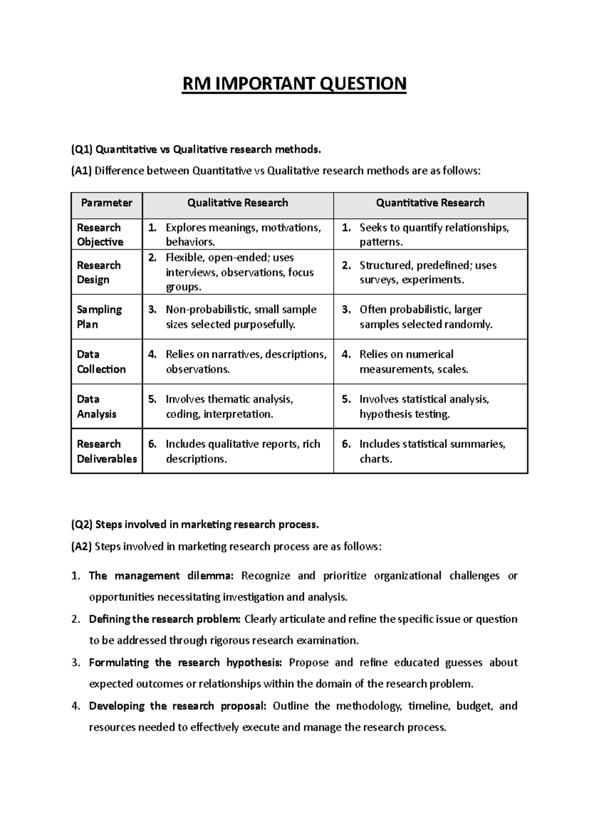 RM - IMP - Key Questions & Answers in Research Methodology - Studocu