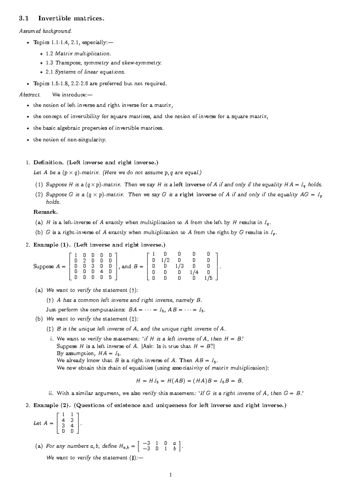 1030GI-N03-01: Invertible Matrices and Their Properties - Studocu