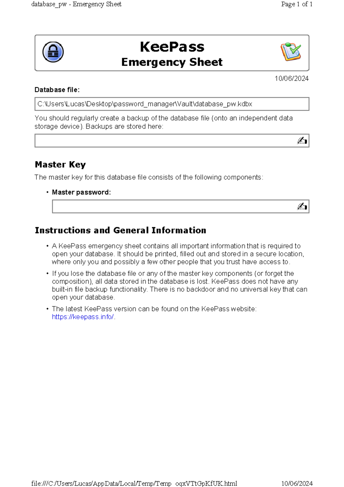 KeePass Emergency Sheet Instructions and Backup Guide - Studocu