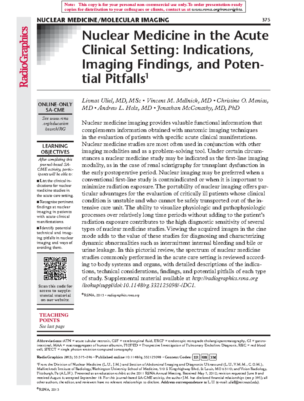Nuclear Medicine 375: Acute Clinical Imaging Indications & Pitfalls ...
