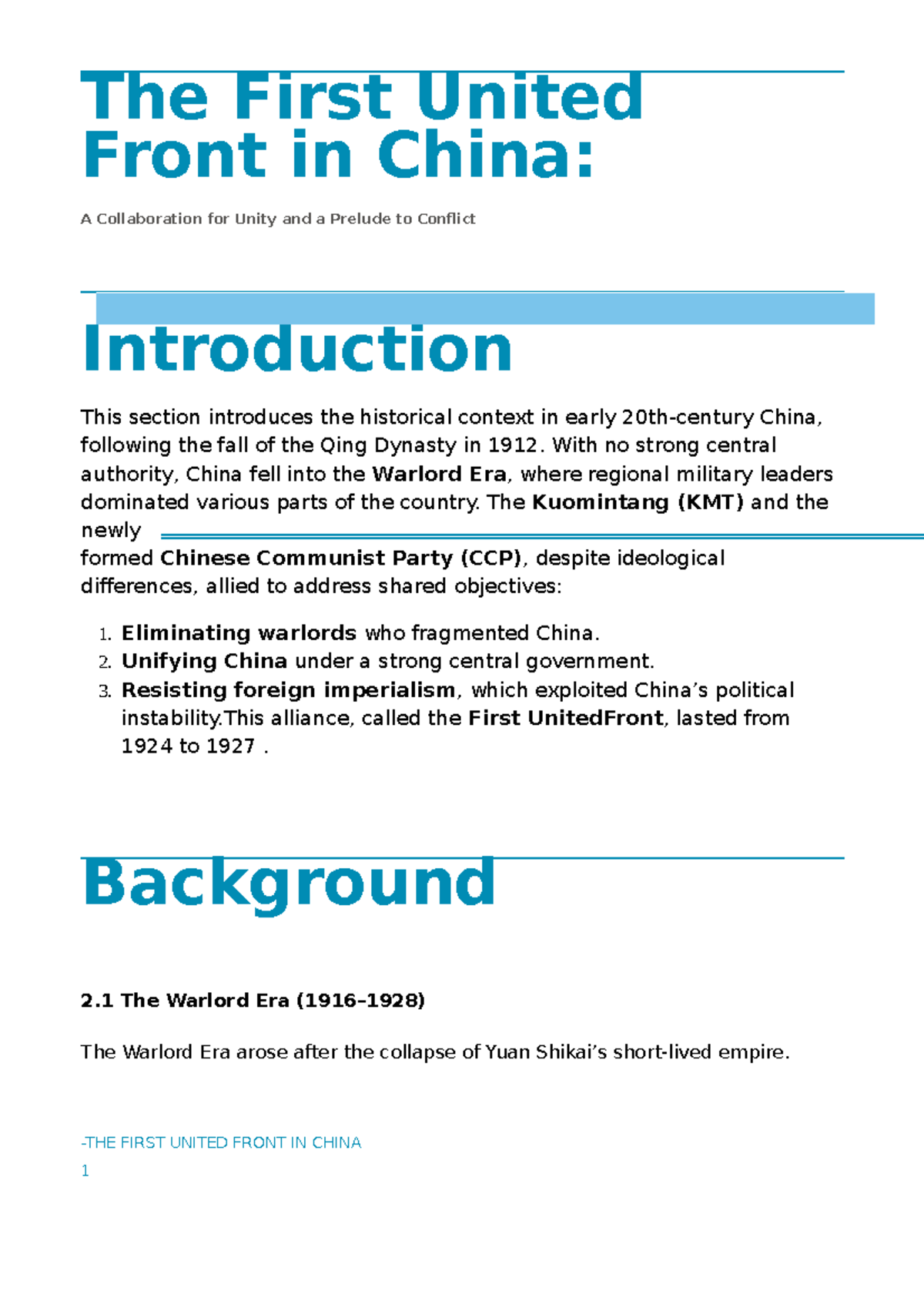 Addyy china - The First United Front in China: A Collaboration for ...