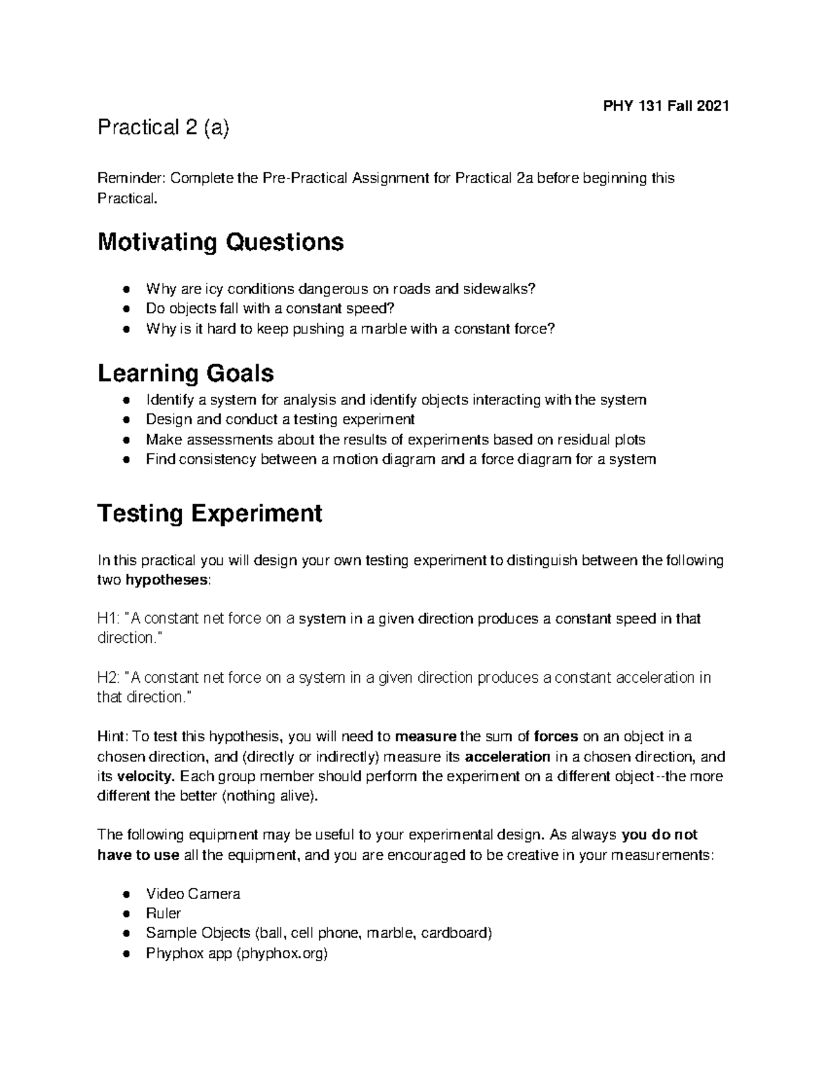 Practical 02(a) 2021/2022 lab 2 - PHY 131 Fall 2021 Practical 2 (a ...