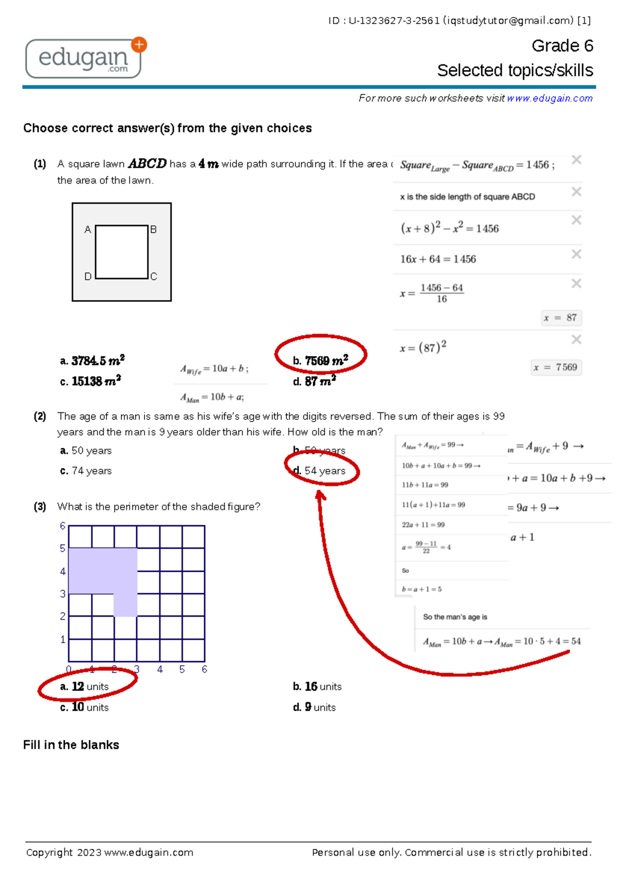 Solution to Questions leading to Linear Models - ID : U- 1323627 - 3 ...