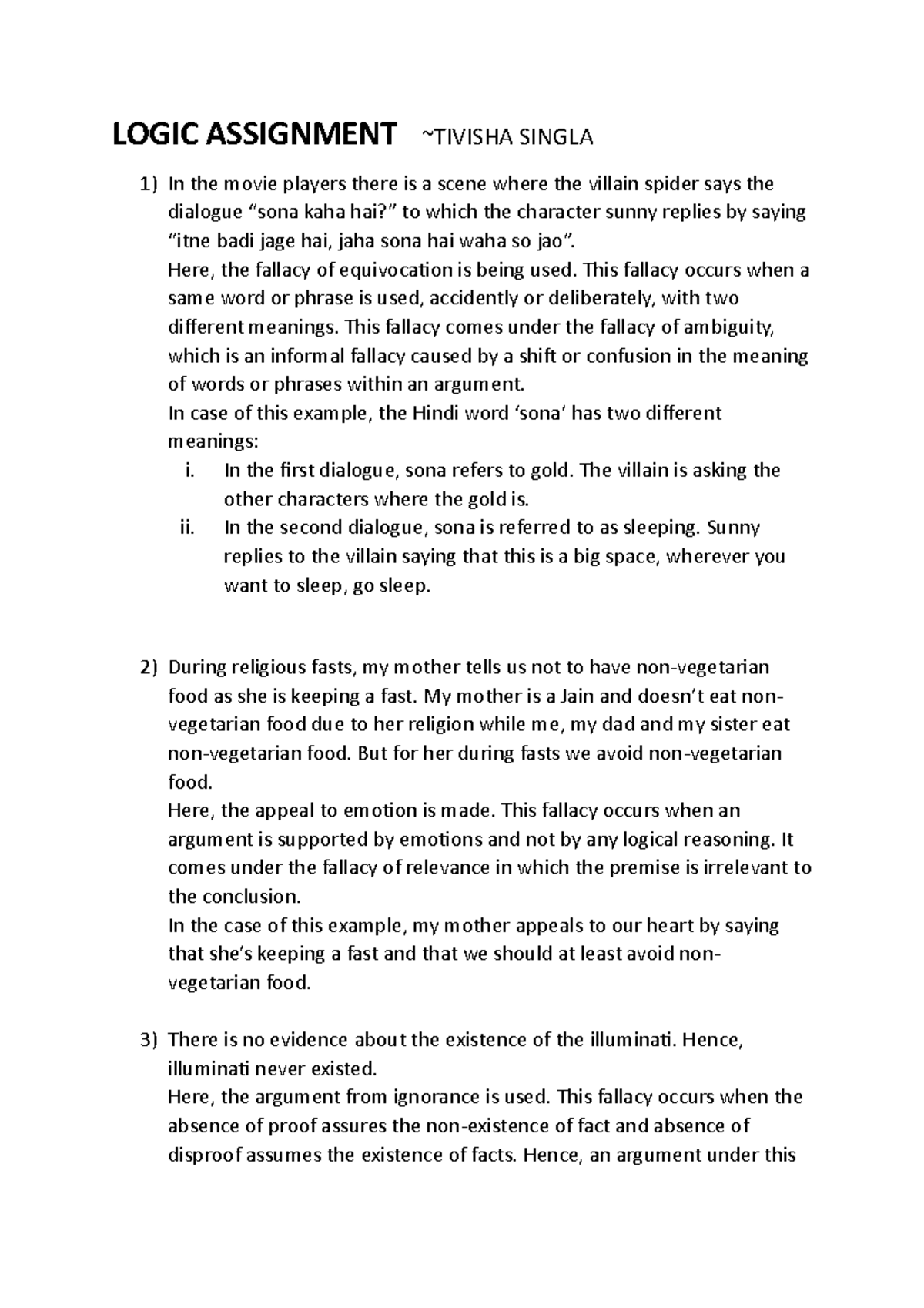 Logic Assignment: Understanding Fallacies - 8th Edition - Studocu