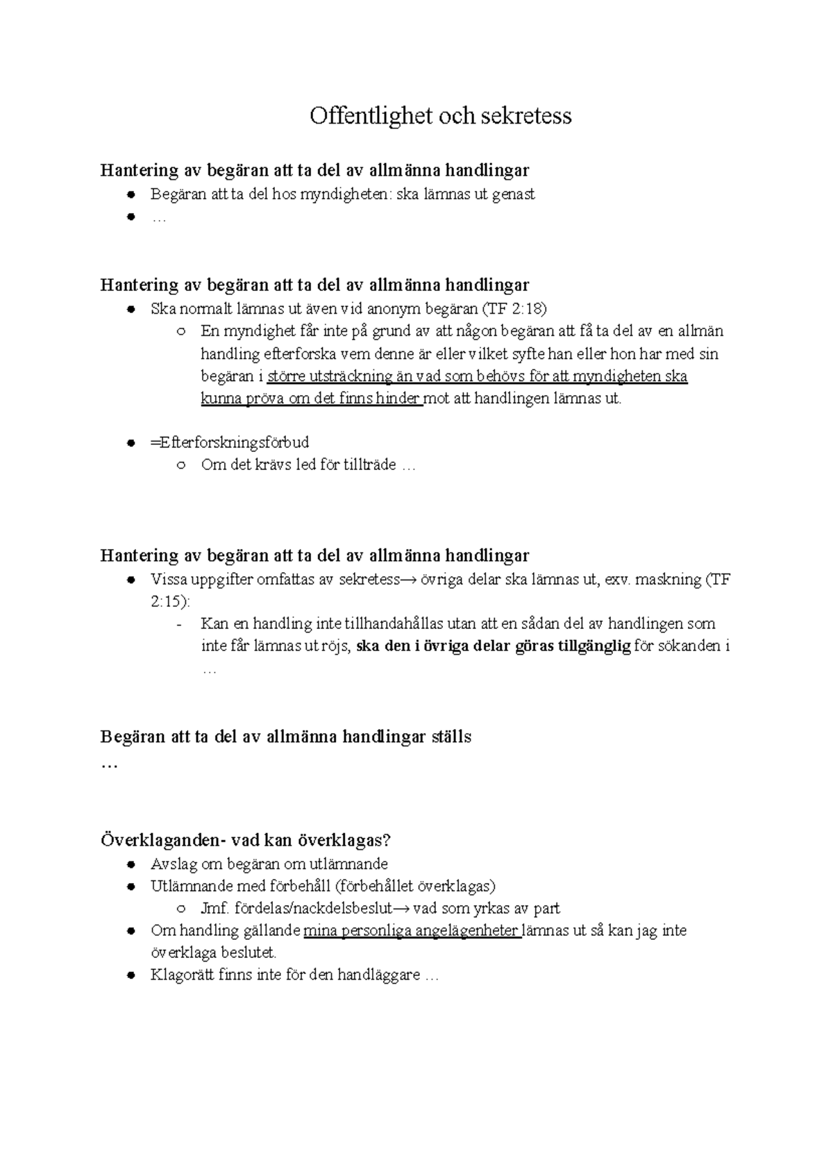 Offentlighet och Sekretess: Hantering av Begäran om Allmänna Handlingar ...