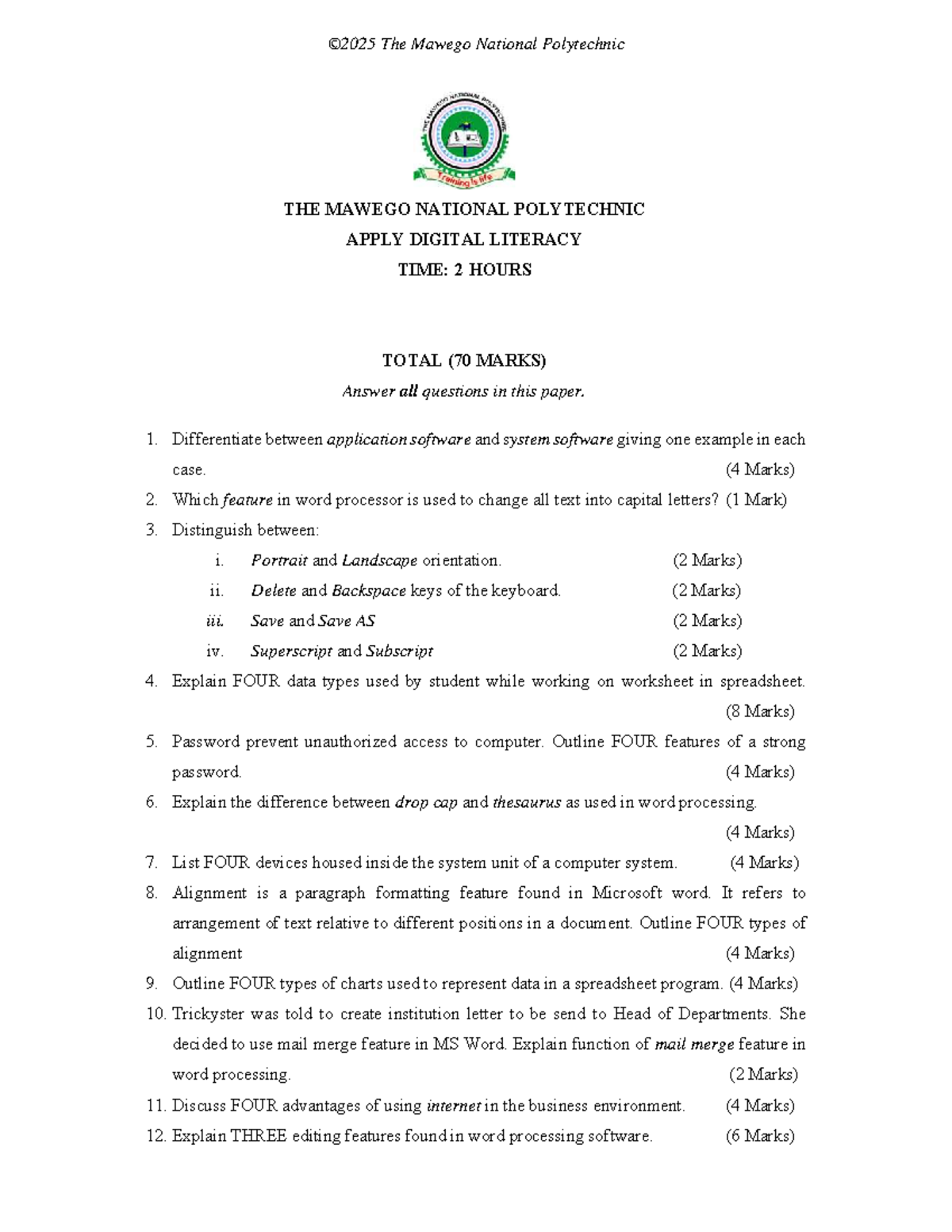 Digital Literacy CAT 2 L5 & L6 Exam Questions 2025 - Studocu