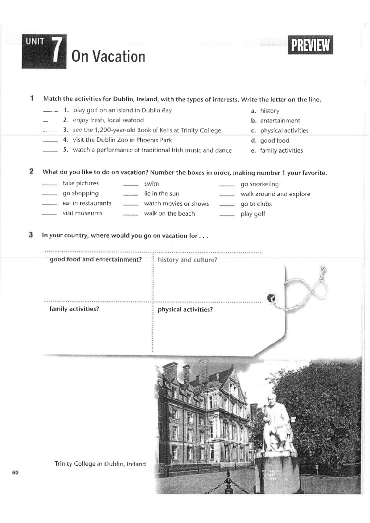 Unit 7: Lesson 1 - Preview on Vacation Activities in Dublin - Studocu