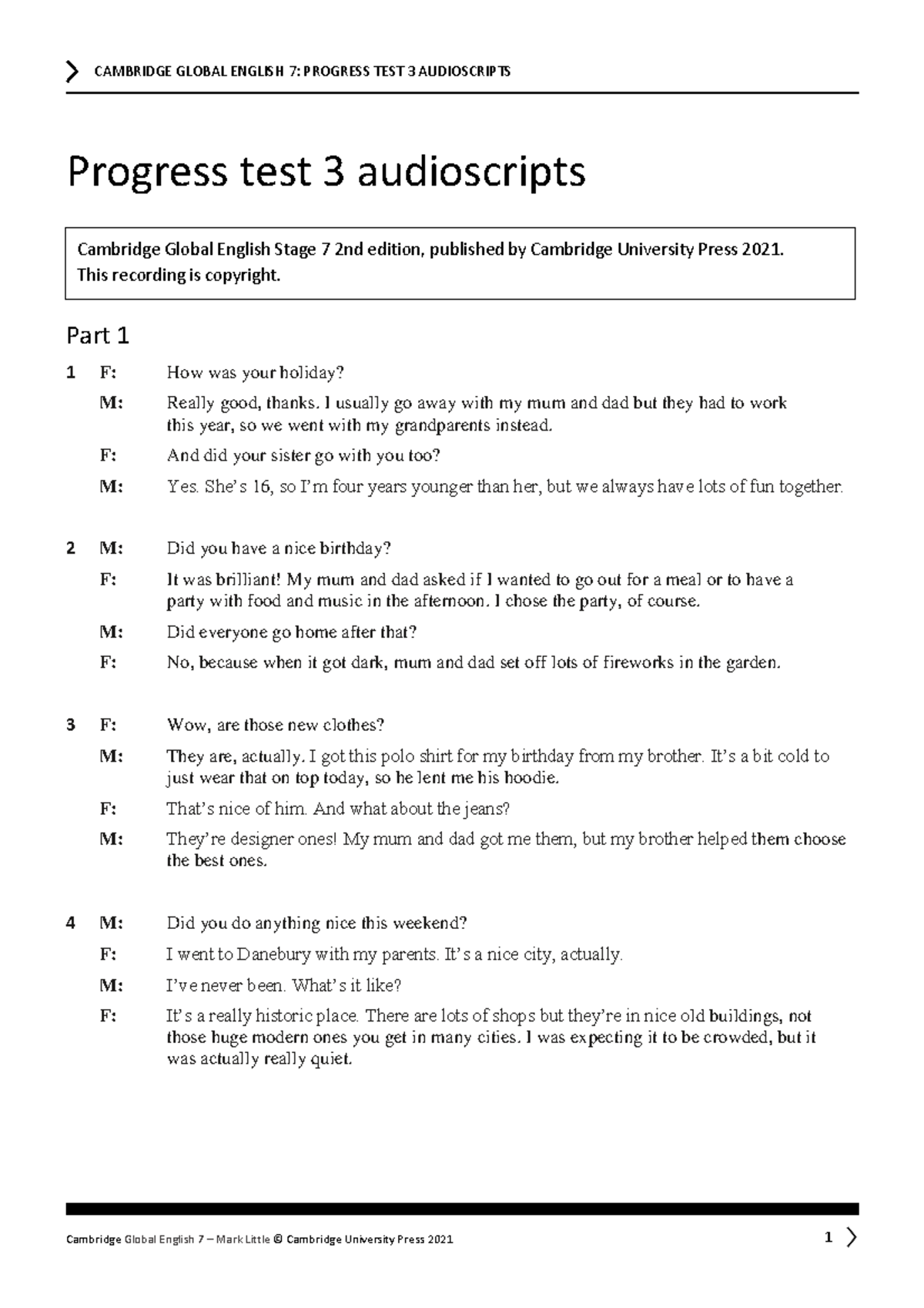 CAMBRIDGE GLOBAL ENGLISH 7: PROGRESS TEST 3 AUDIOSCRIPTS - Studocu