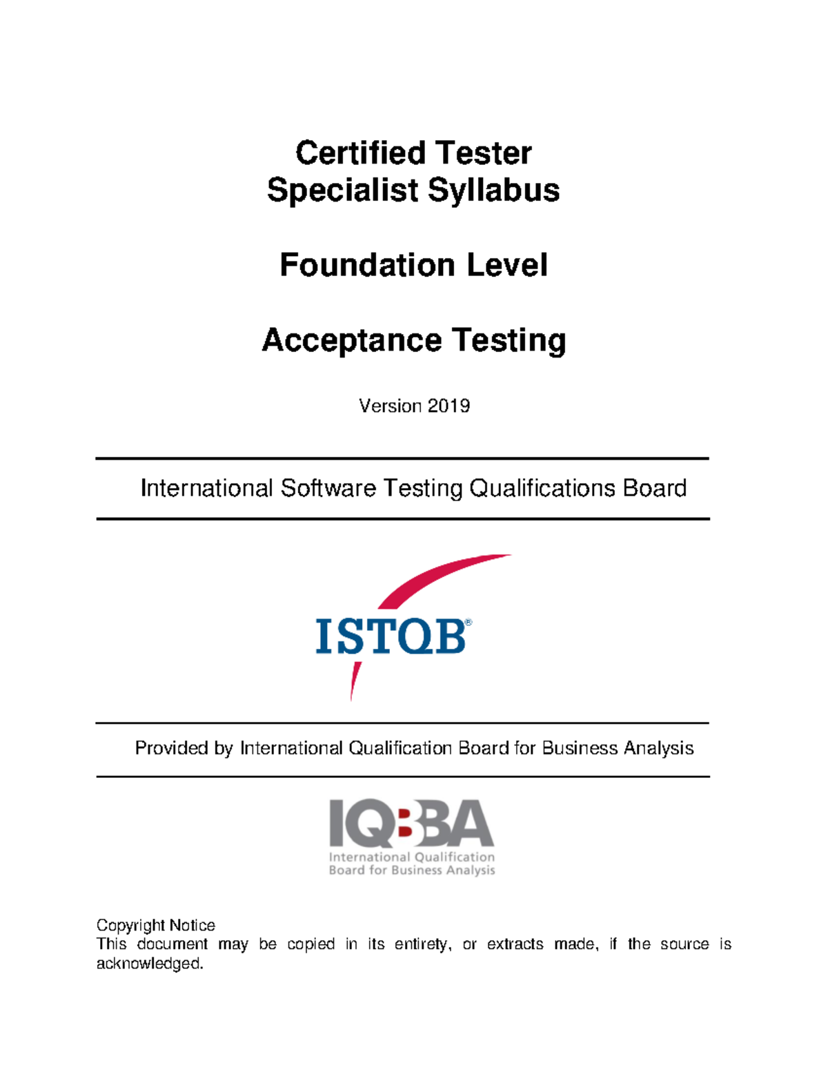 Certified Tester Foundation Level Syllabus: Acceptance Testing 2019 ...
