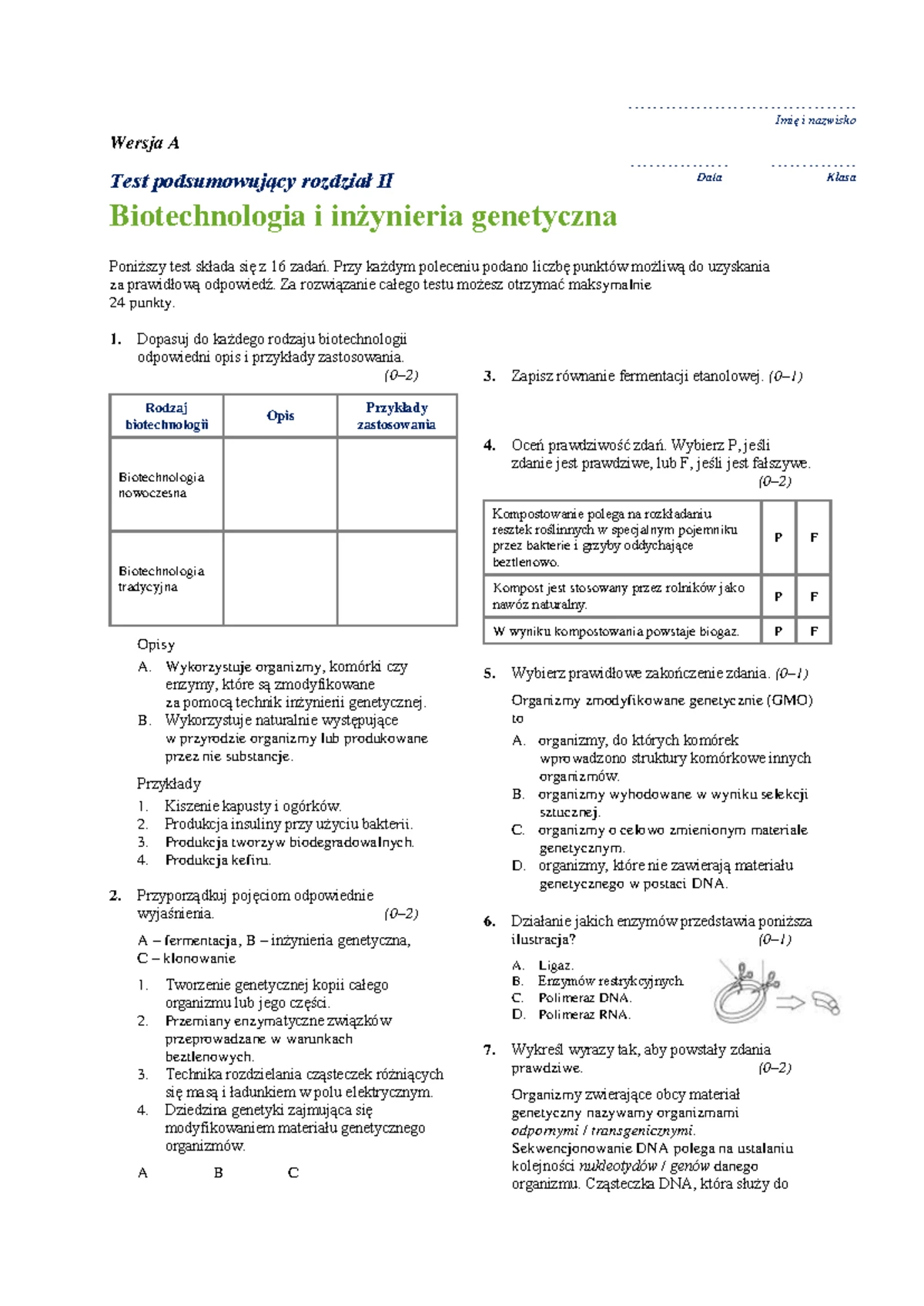 Sprawdzian Biologia 2 Gimnazjum Układ Krążenia www.studocu.com
