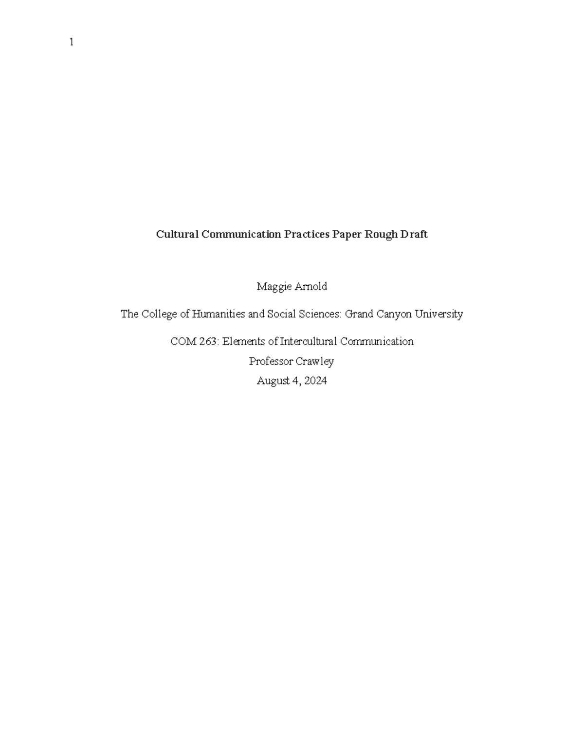 Cultural Communication Practices Paper Rough Draft - COM 263 - Studocu