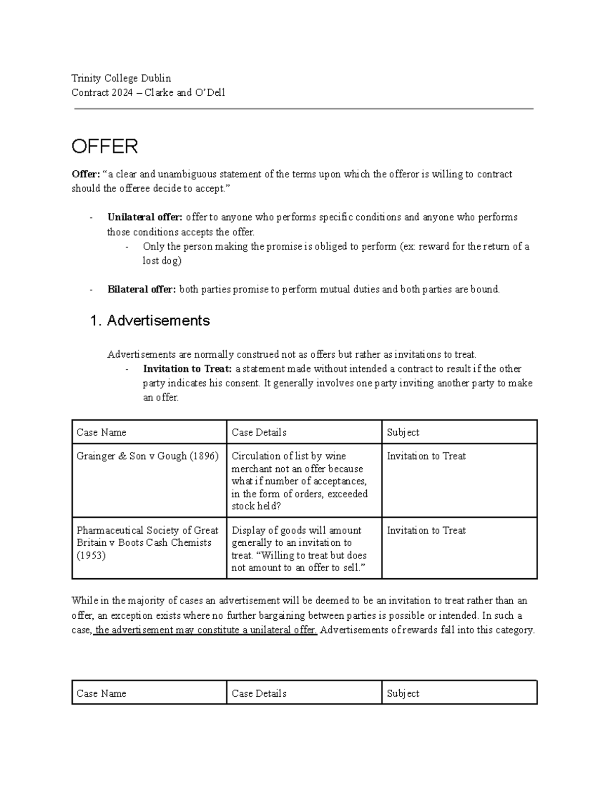 Contract Law Overview: Offers, Acceptance, and Core Principles - Studocu