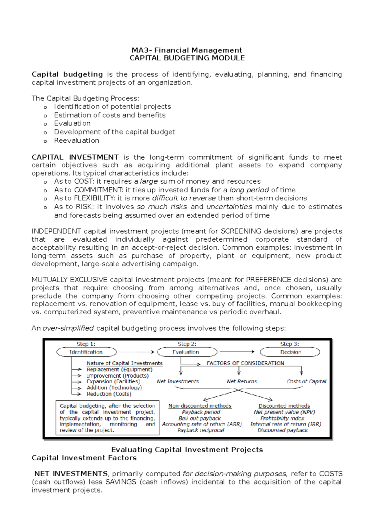 **MA3 - Capital Budgeting Process Exam Study Notes and Problems** - Studocu