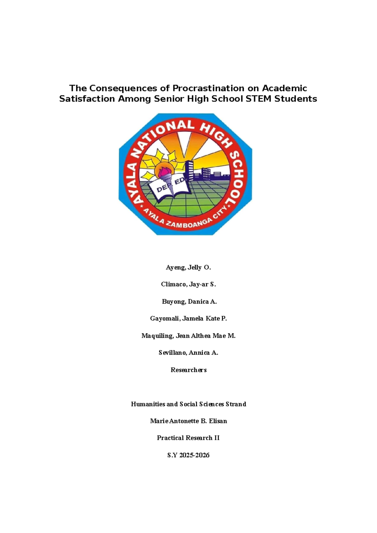 The Impact of Procrastination on Academic Satisfaction Among SHS STEM ...