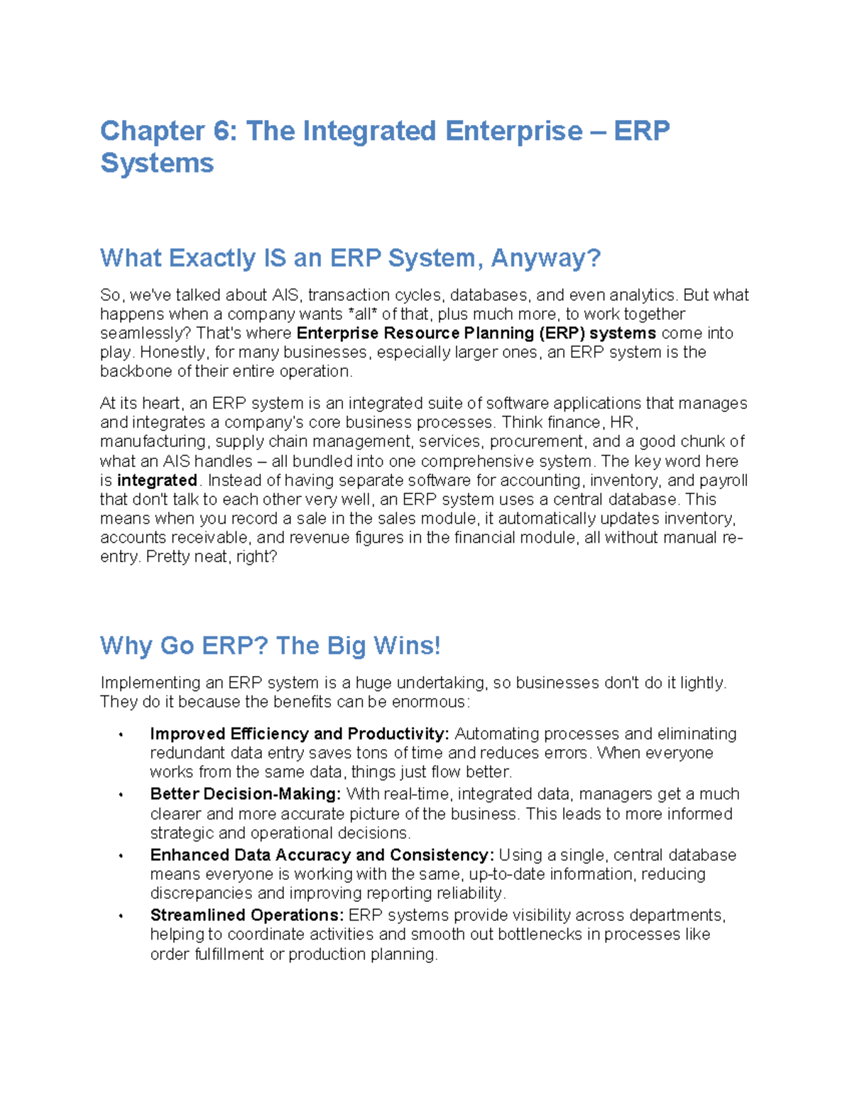 Chapter 6: Understanding ERP Systems in Accounting Info Systems - Studocu