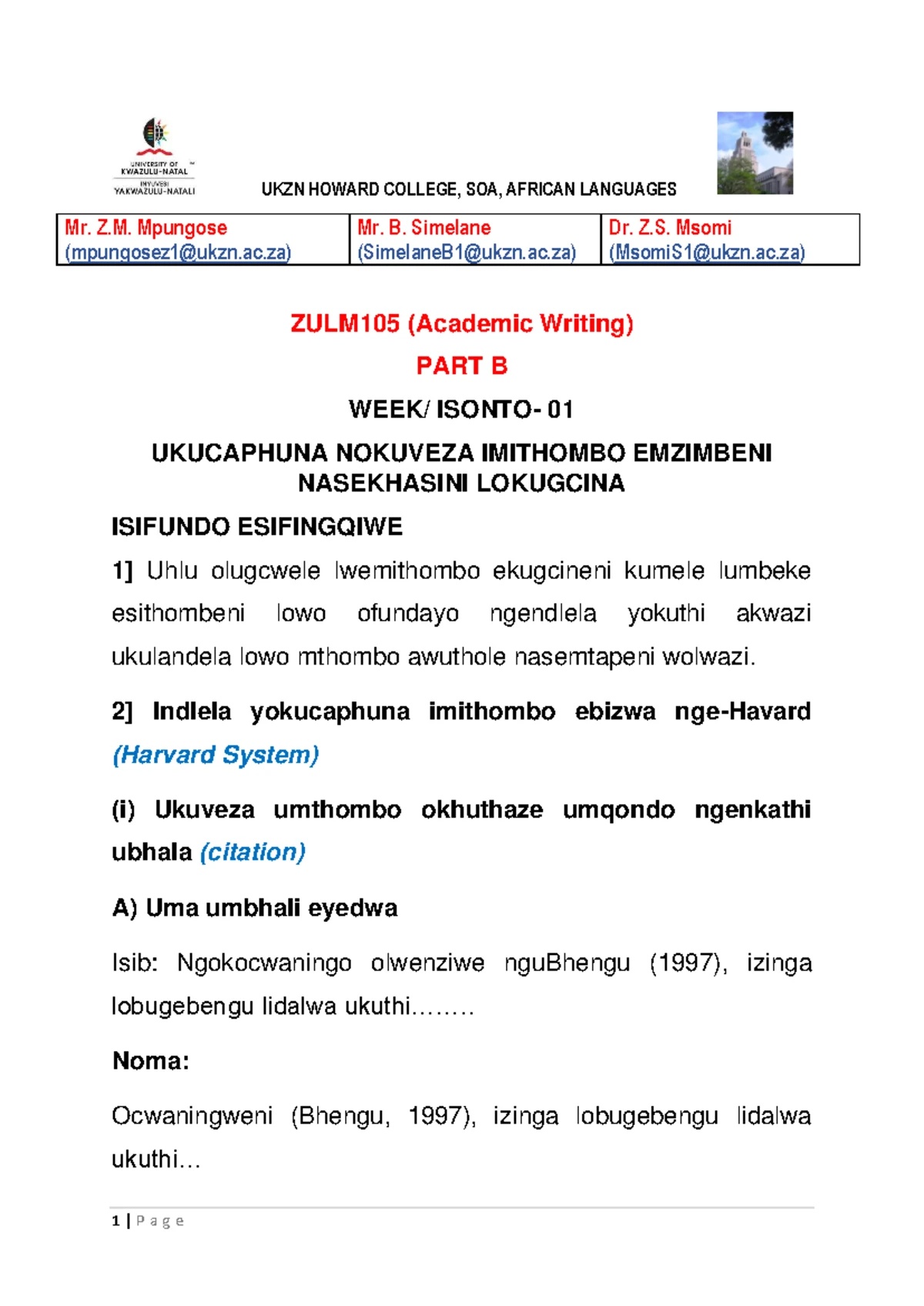 ZULM105 - Academic Writing Lecture Notes: Ukusebenzisa Imithombo ...