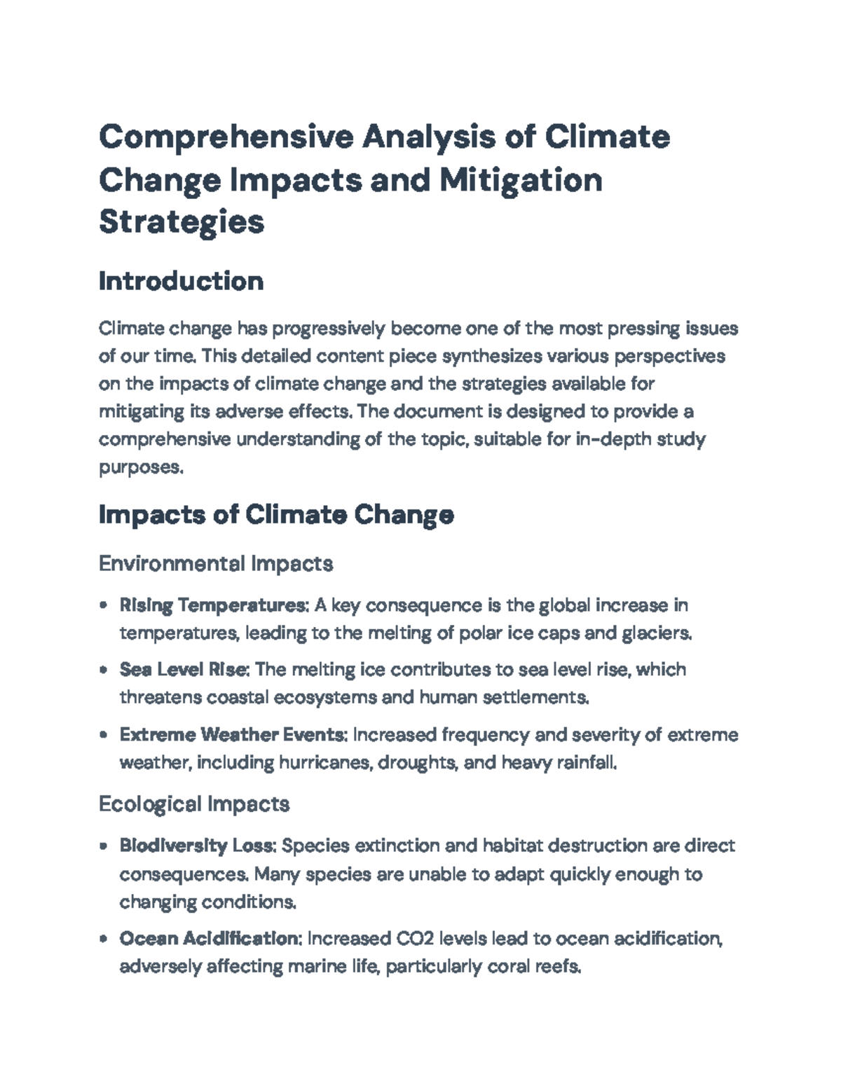 Comprehensive Review of Climate Change Impacts and Mitigation ...