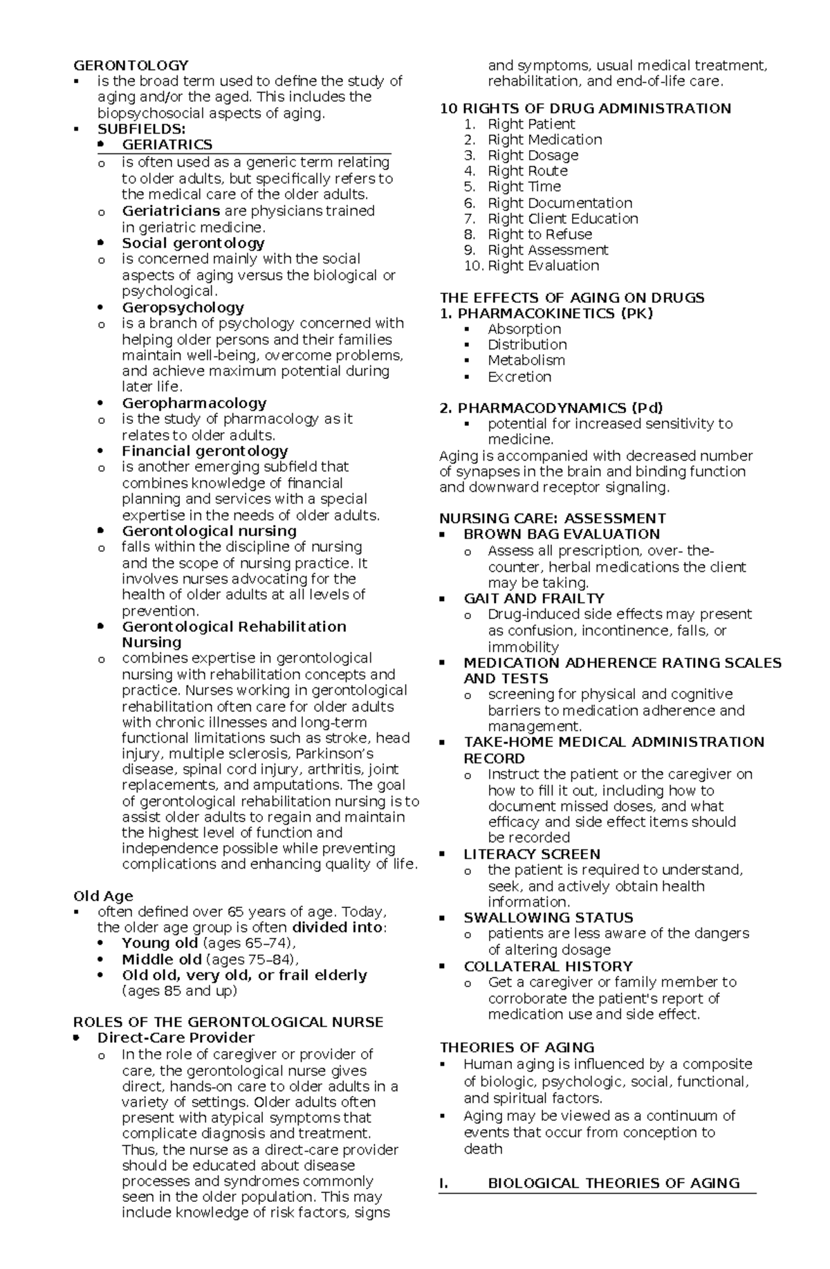 Geron LEC - Comprehensive Lecture Notes on Aging and Care - Studocu