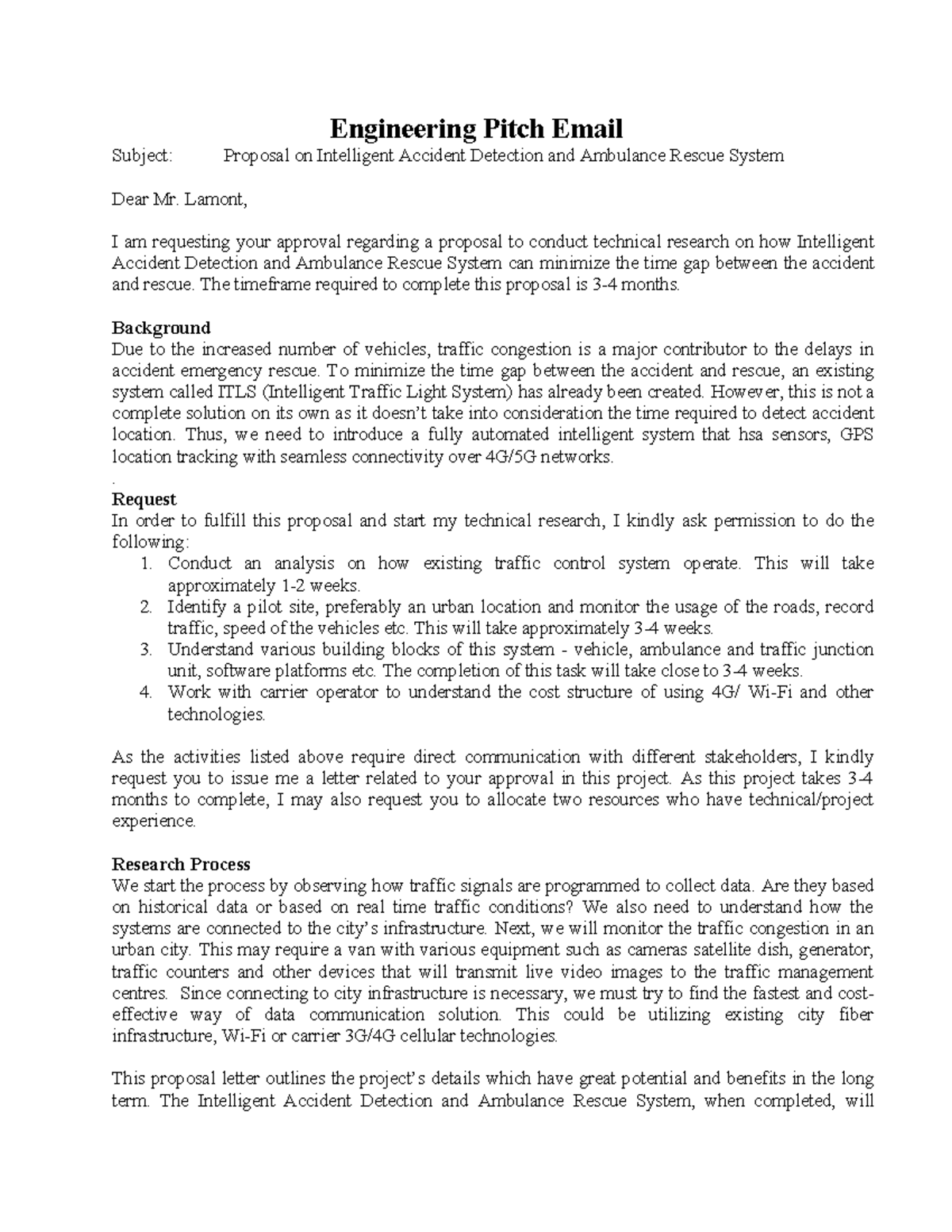 Engineering Pitch Email - Engineering Pitch Email Subject: Proposal on ...