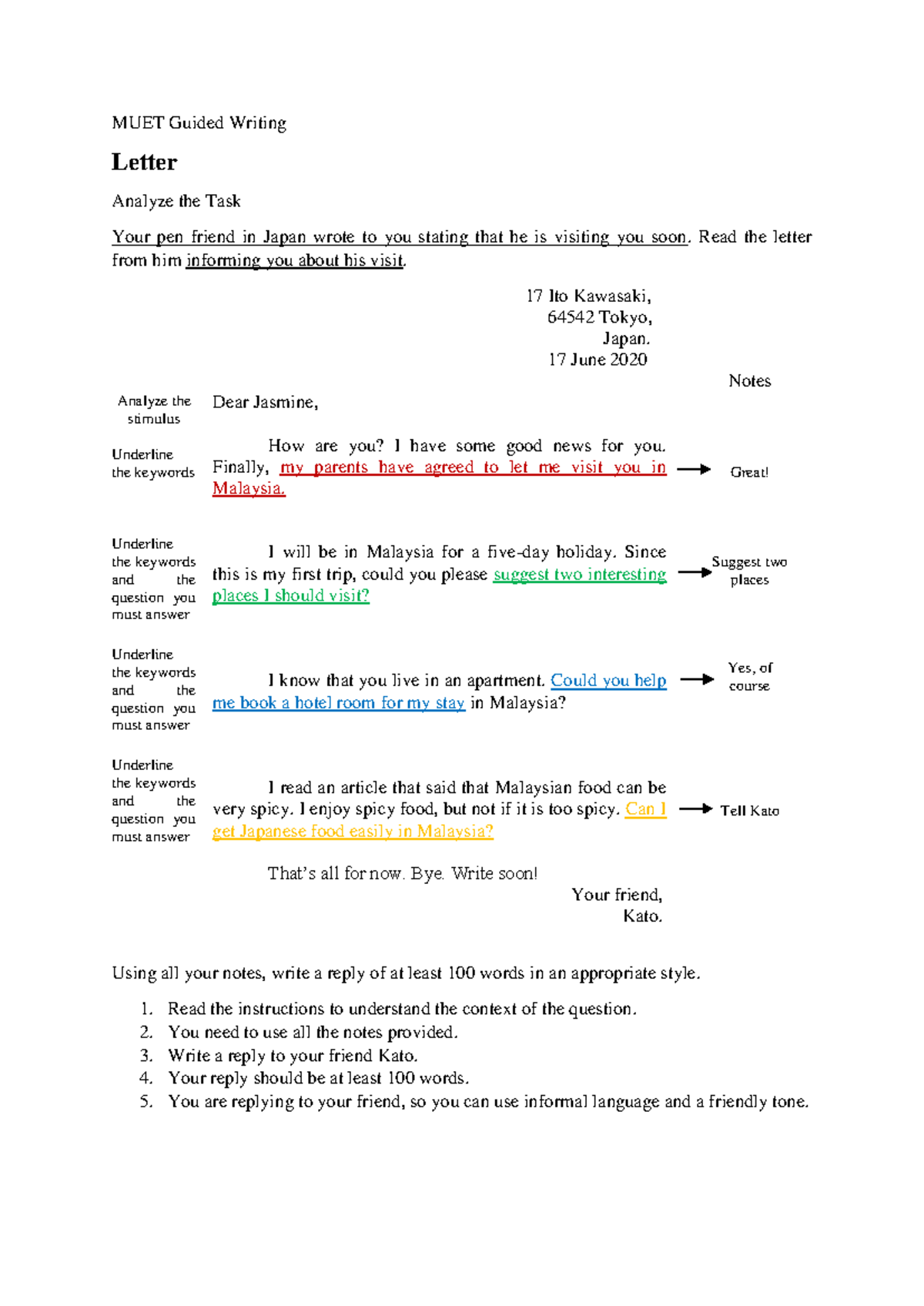 MUET Email Writing Notes: Task Analysis and Sample Responses - Studocu