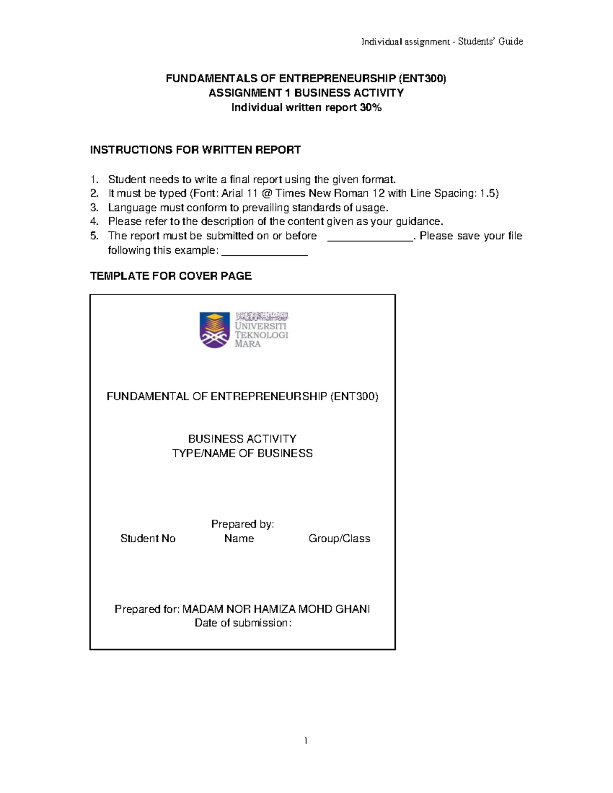 ENT300 Assignment 1 Business Activities General Guidelines 20222 ...