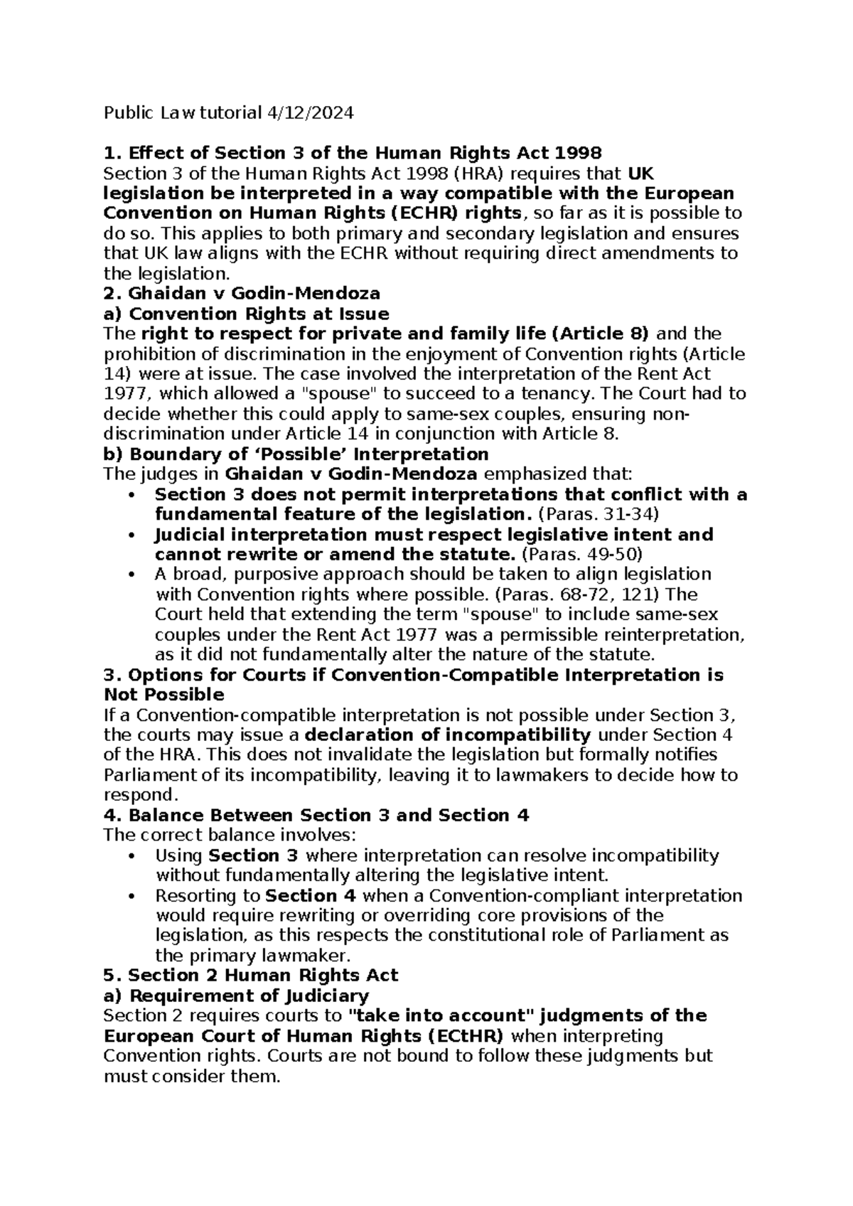 Public Law tutorial 4 - yes - Public Law tutorial 4/12/ 1. Effect of ...