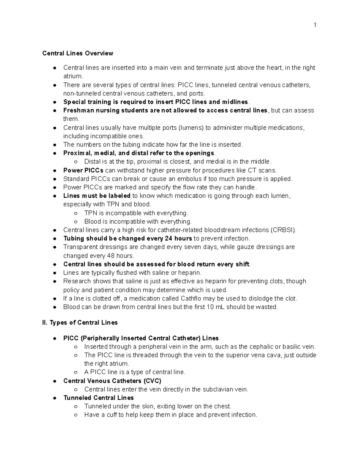 NUR 101: Central Lines Overview and Care Guidelines - Studocu