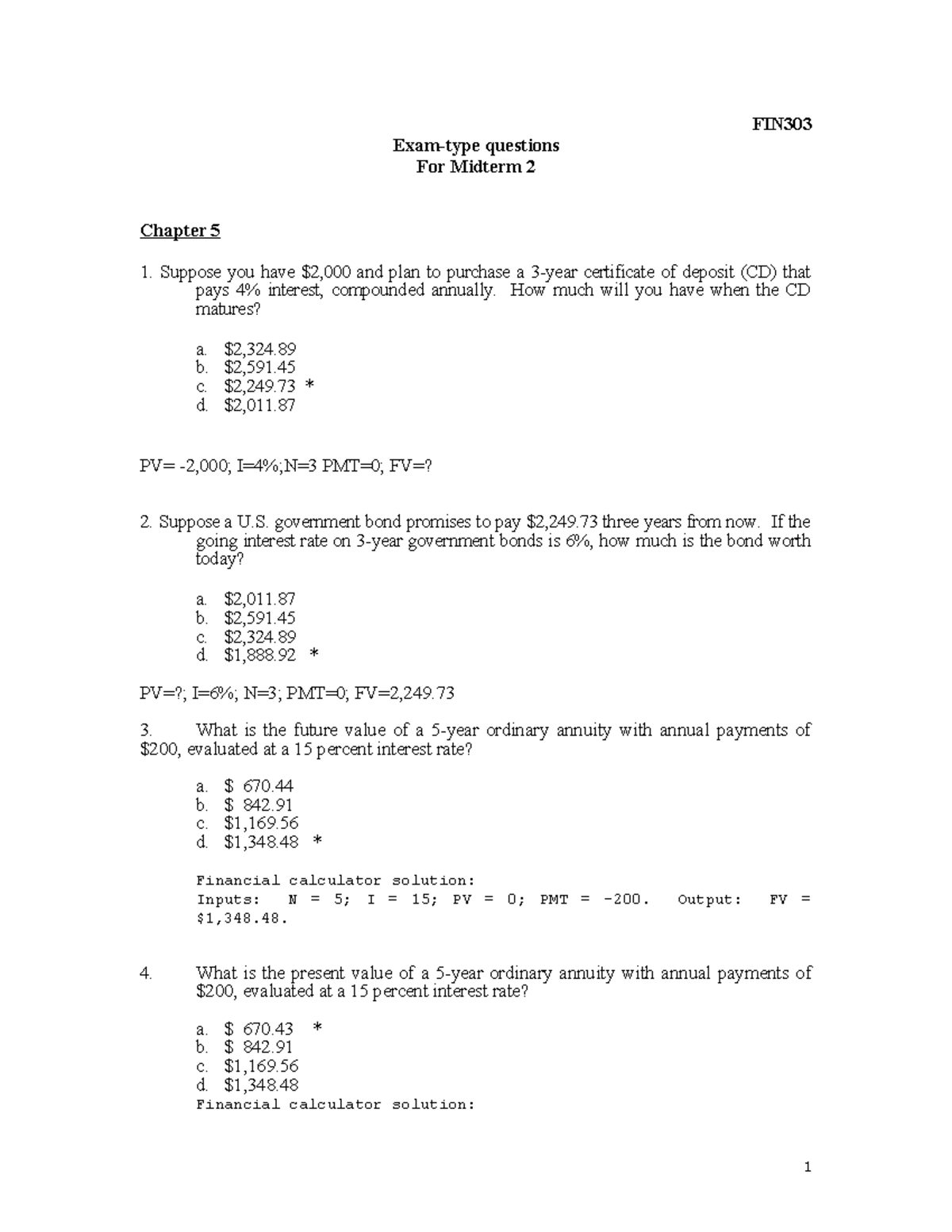 FIN303 Midterm 2 Exam Questions and Answers at a Glance - Studocu