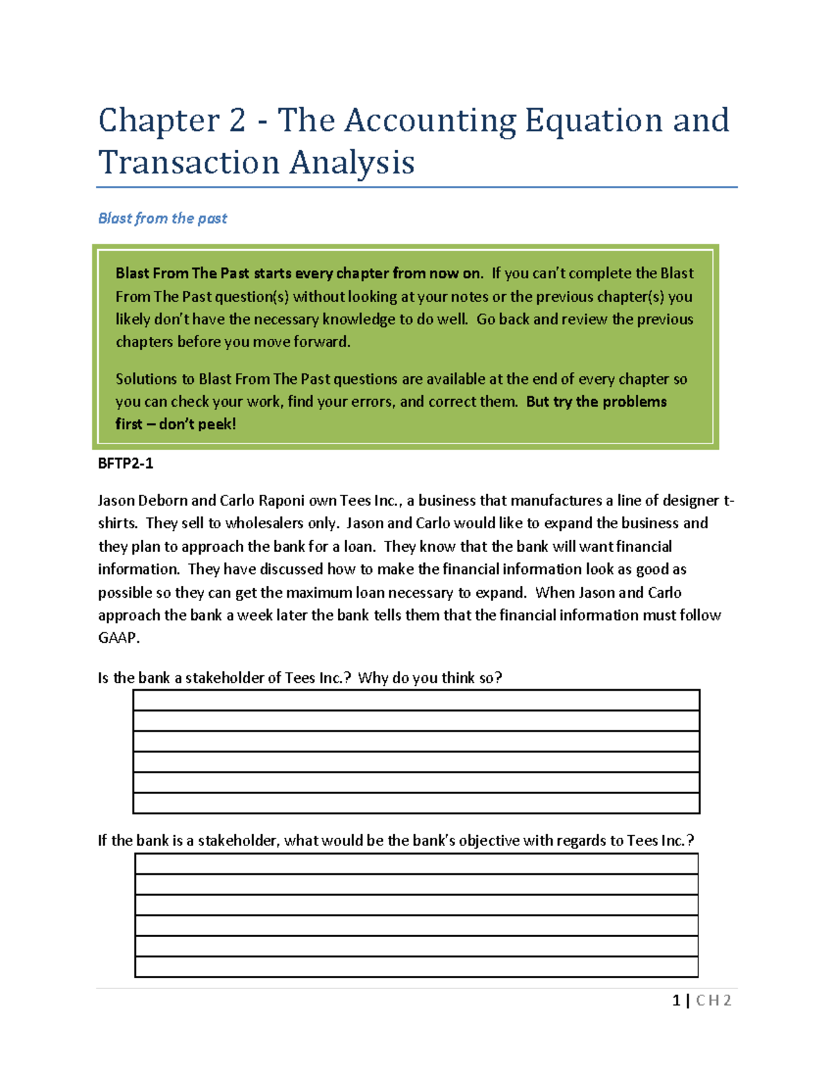 Chapter 2 - The Accounting Equation & Transaction Analysis - W2023 ...