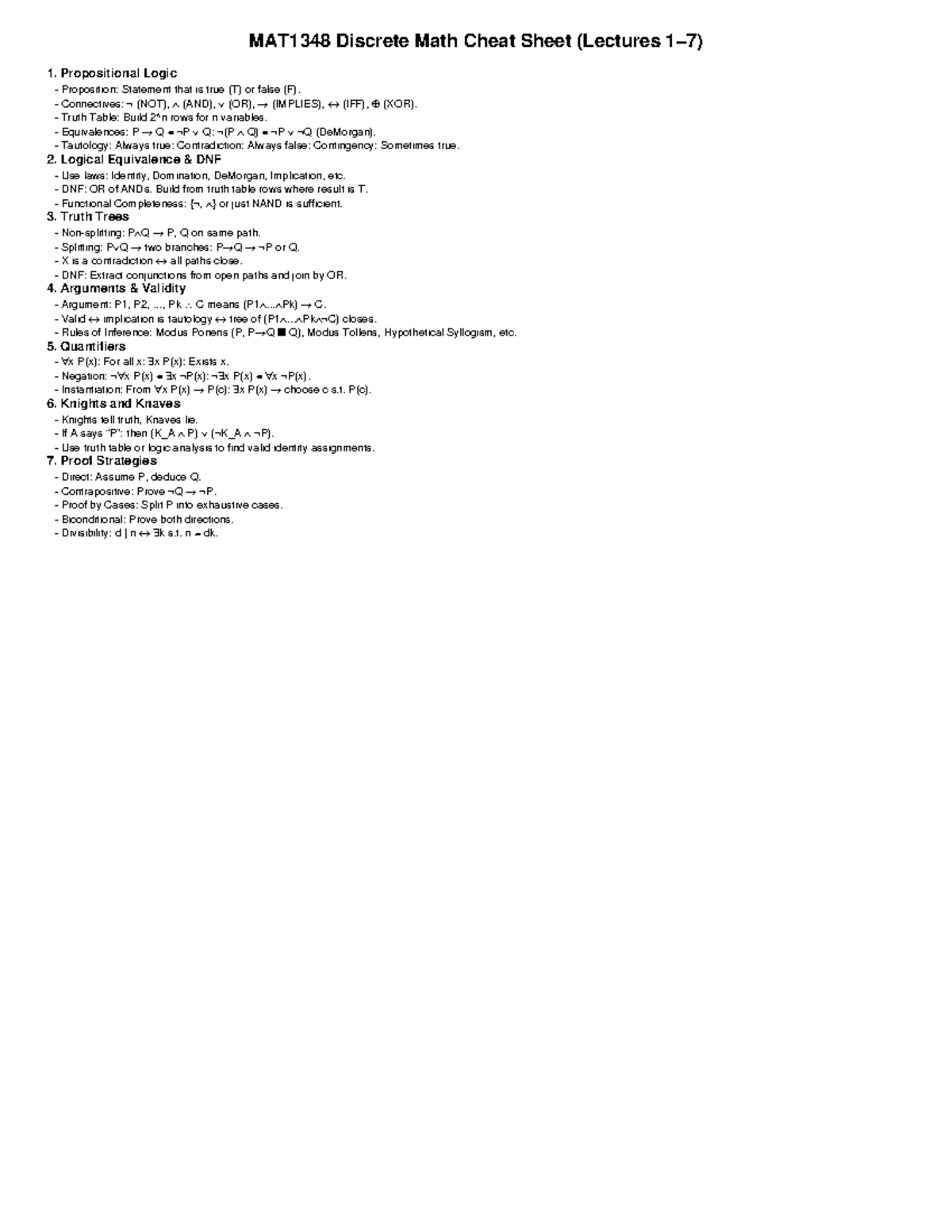 MAT1348 Discrete Math Cheat Sheet: Key Concepts & Techniques - Studocu
