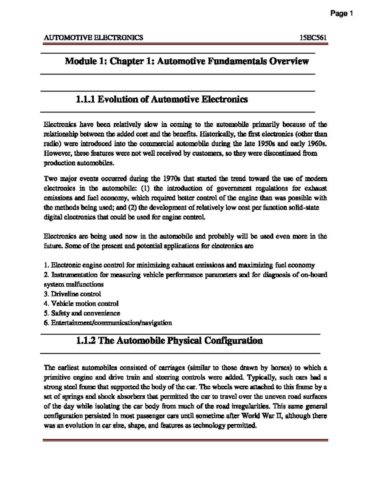 Automotive Electronics 15EC561: Module 1 - Fundamentals Overview - Studocu