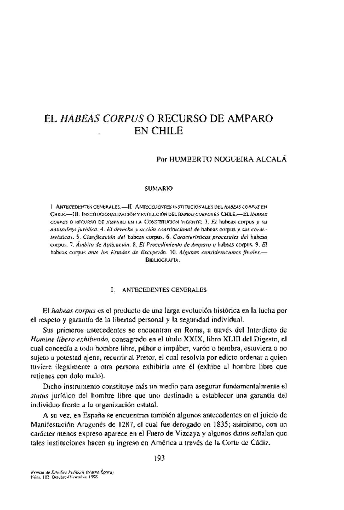 Habeas Corpus y Recurso de Amparo en Chile: Análisis y Evolución - Studocu
