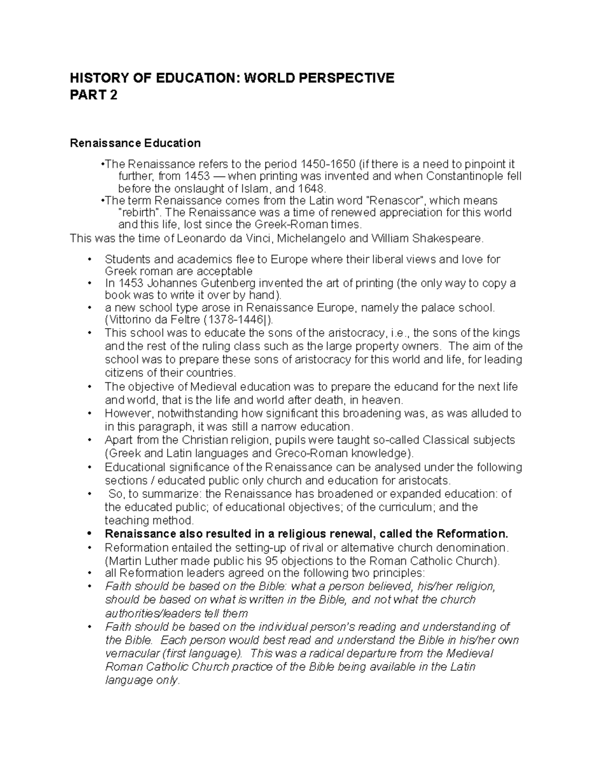 HIST 201: Renaissance Education and Its Global Impact - Chapter II ...
