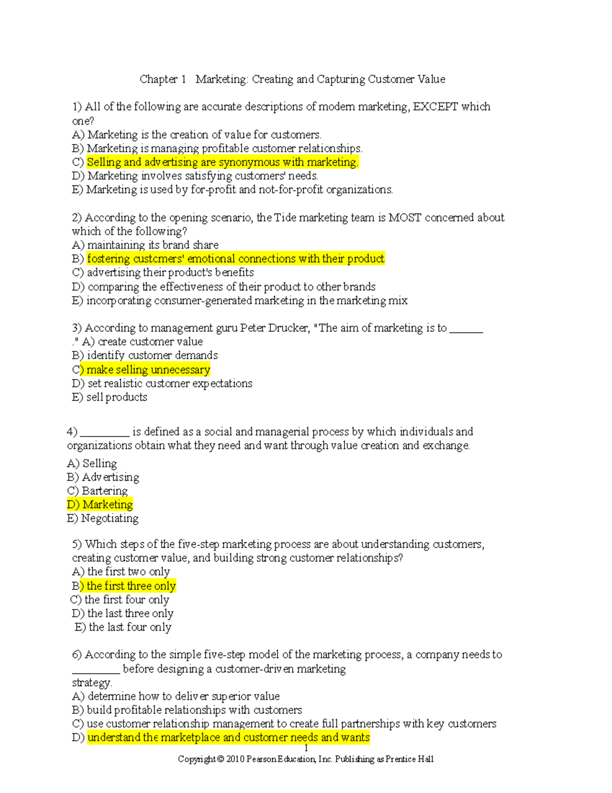 Chapter 1 creating and capturing customer value - Chapter 1 Marketing ...