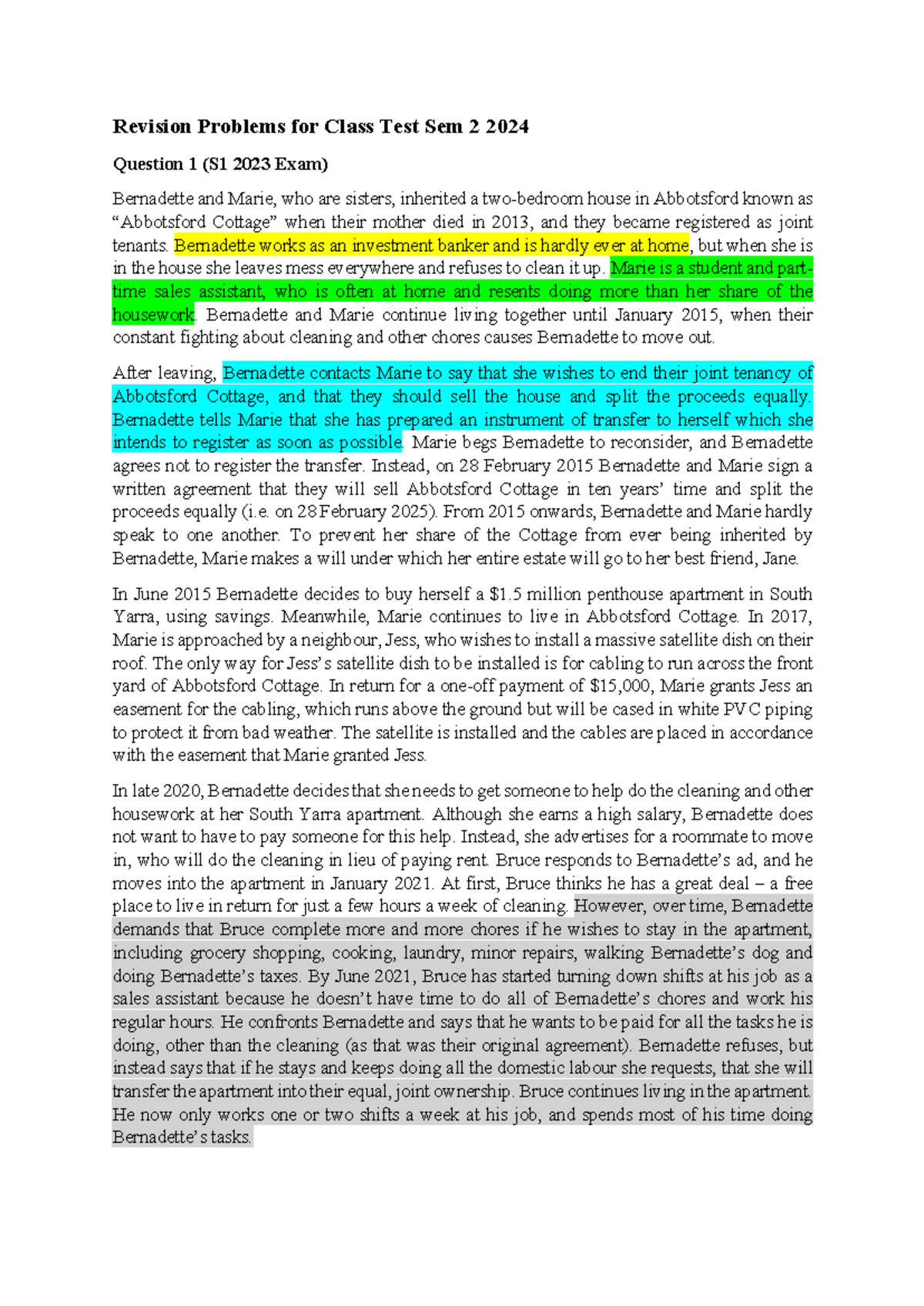 Revision Problems for Class Test Sem 2 2024 - Property Law Issues - Studocu
