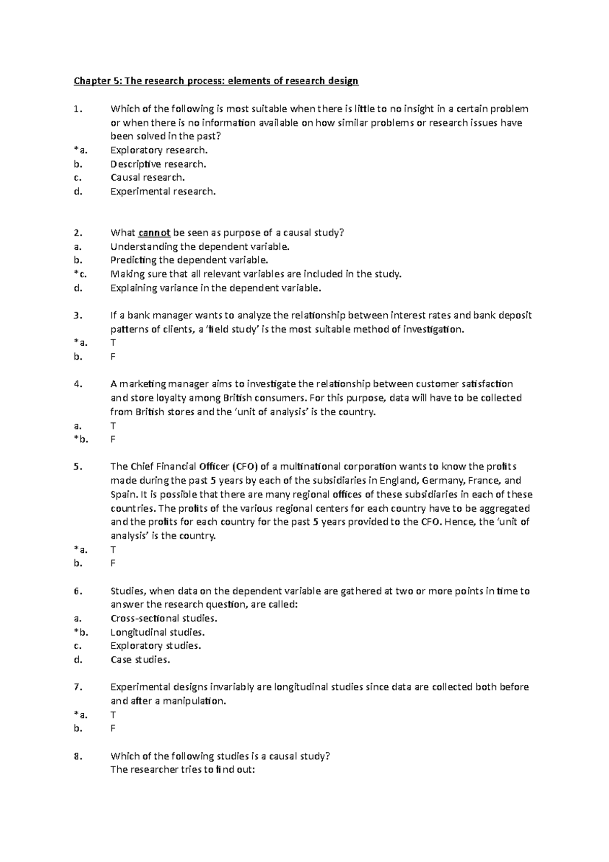 Test Bank Research Methodology CH05: Elements of Research Design - Studocu