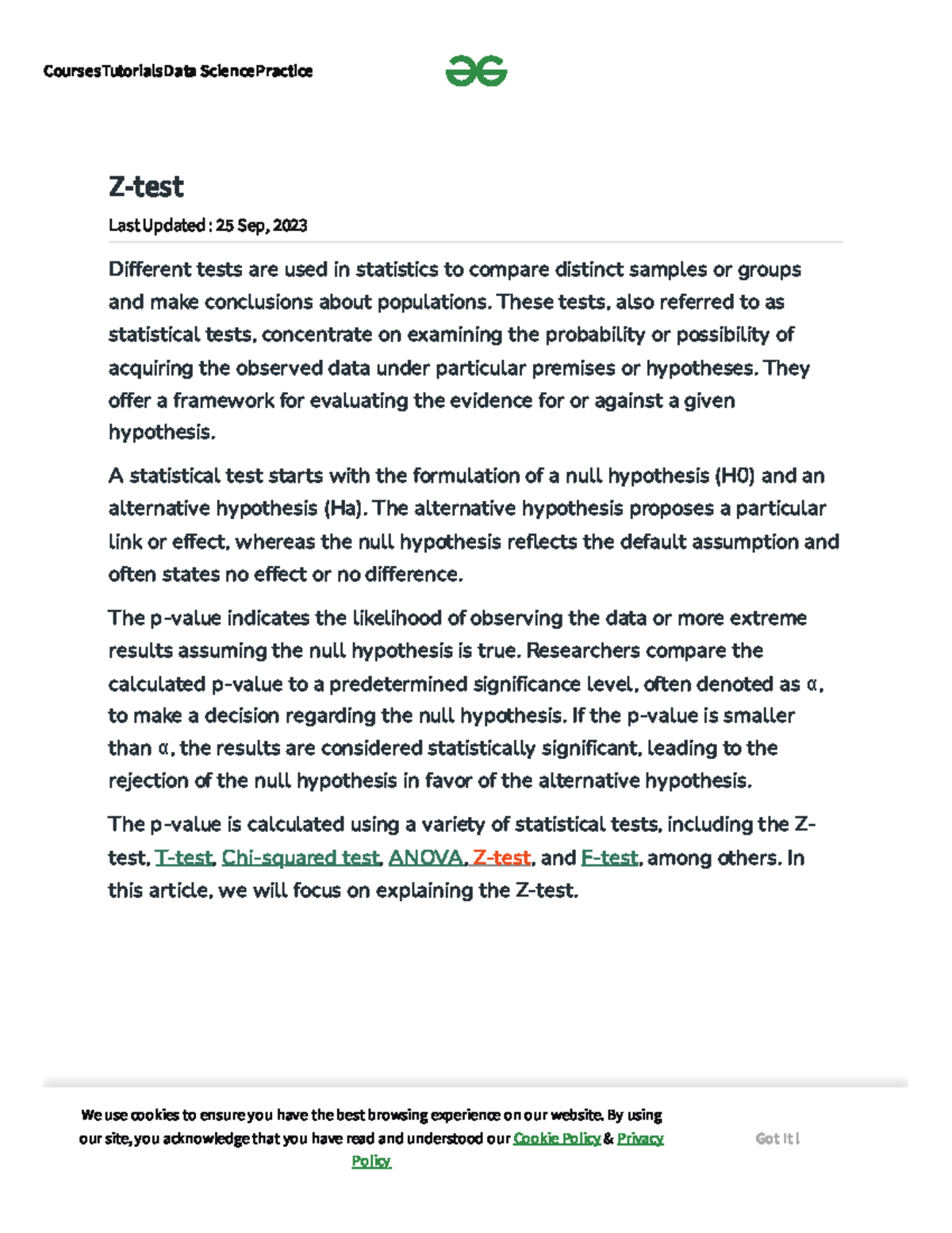 Data Science (DS101) Z-Test: Understanding Statistical Hypothesis ...