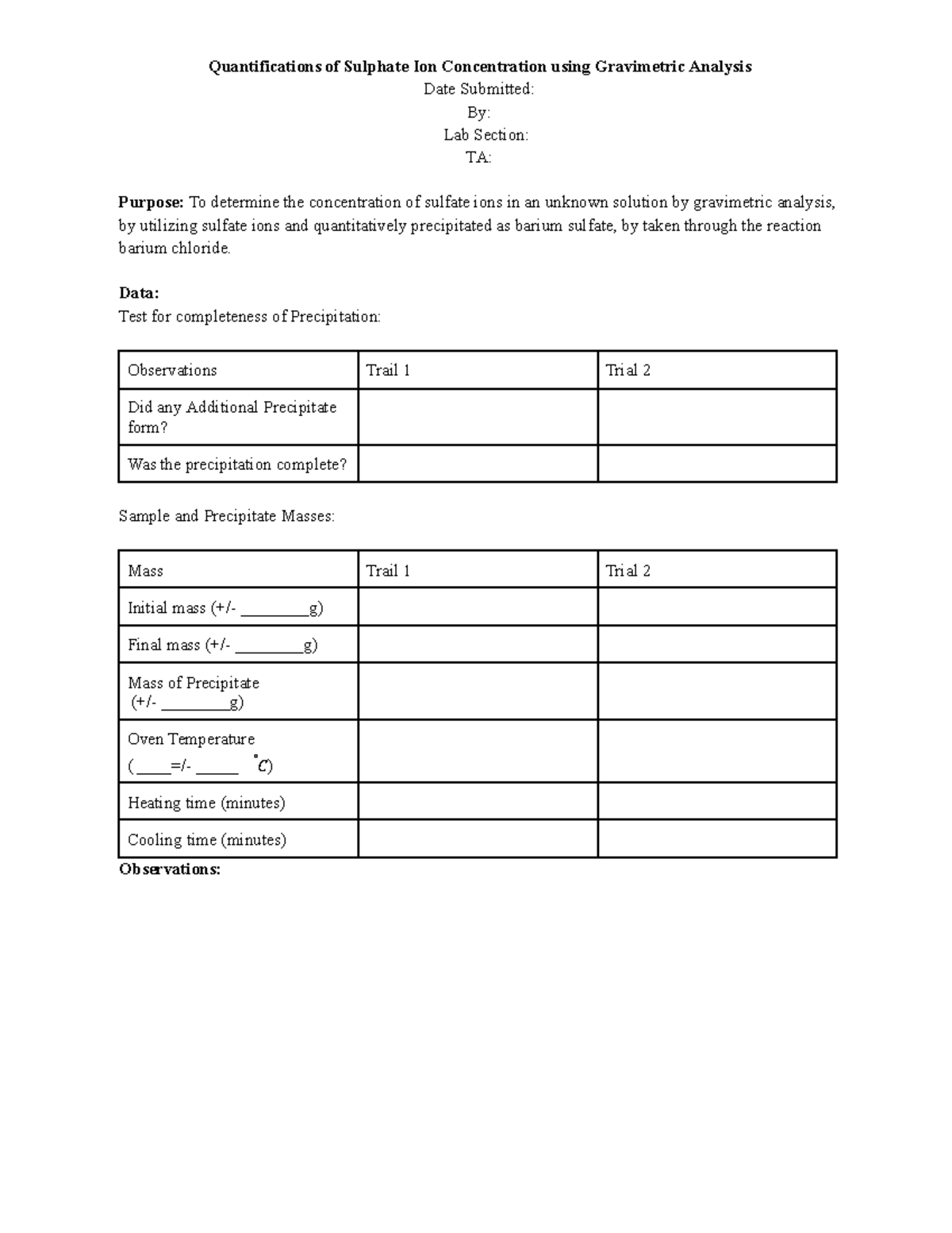 G Chem 101 Pre-Lab: Gravimetric Analysis of Sulfate Ion Concentration ...