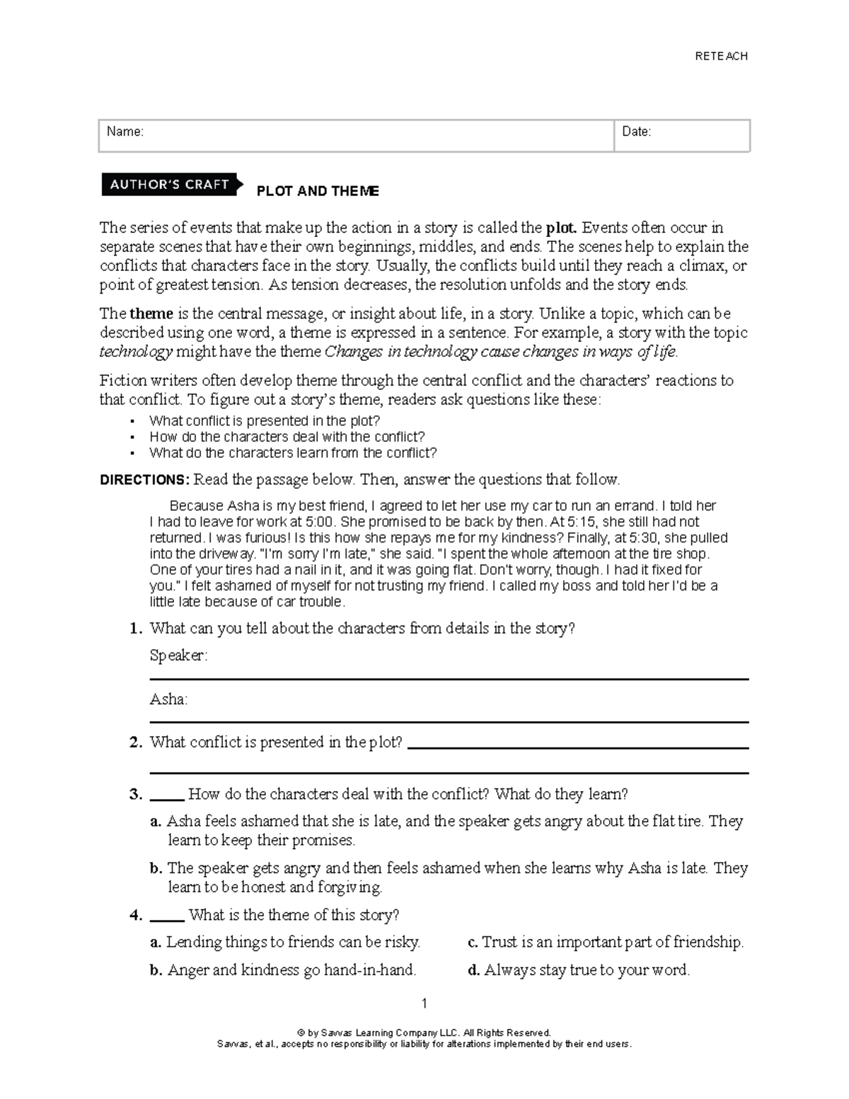 Plot and Theme RP - ... - RETEACH Name: Date: PLOT AND THEME The series ...